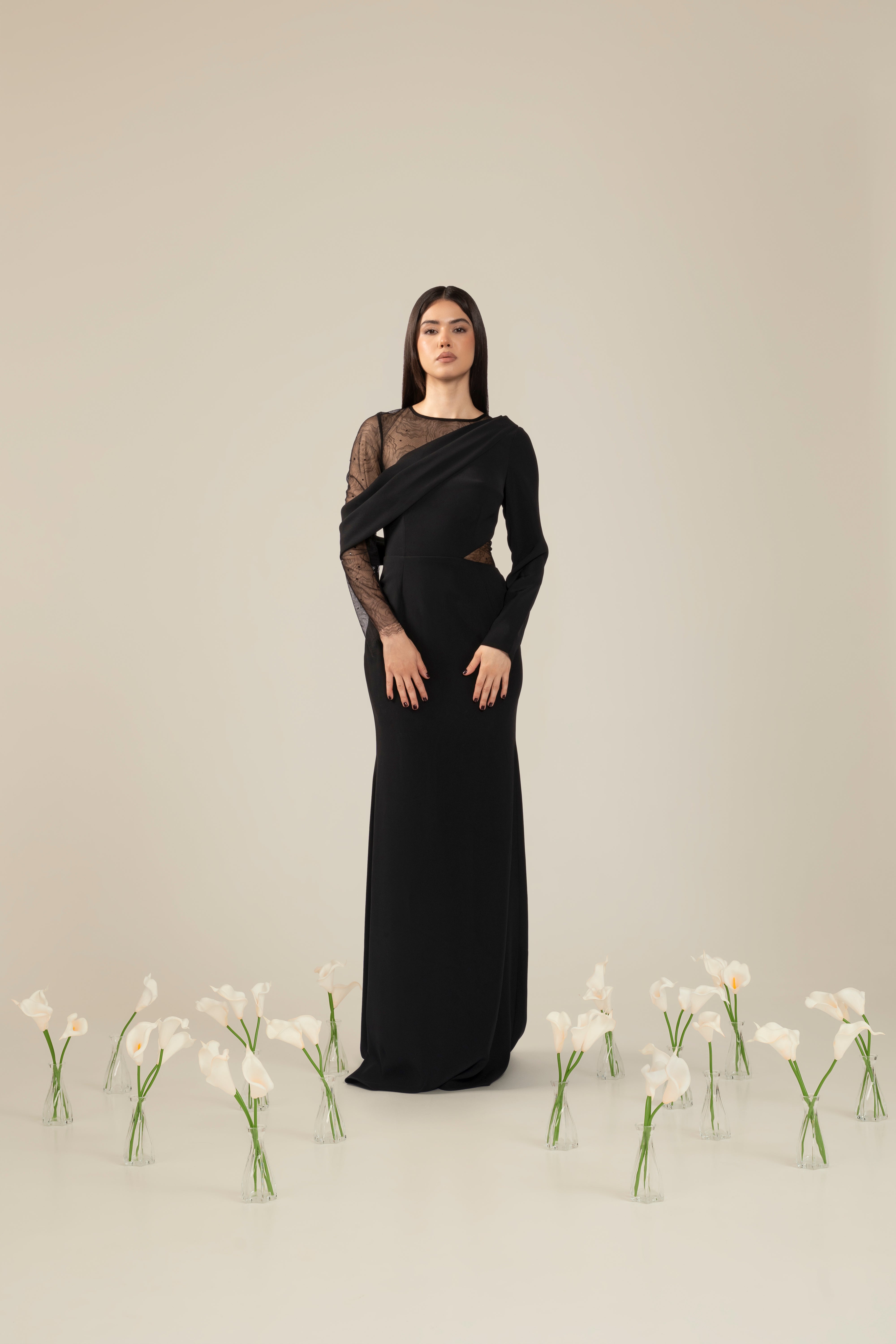 Rochie eleganta cu insertii din dantela si guler sal Araftu Couture