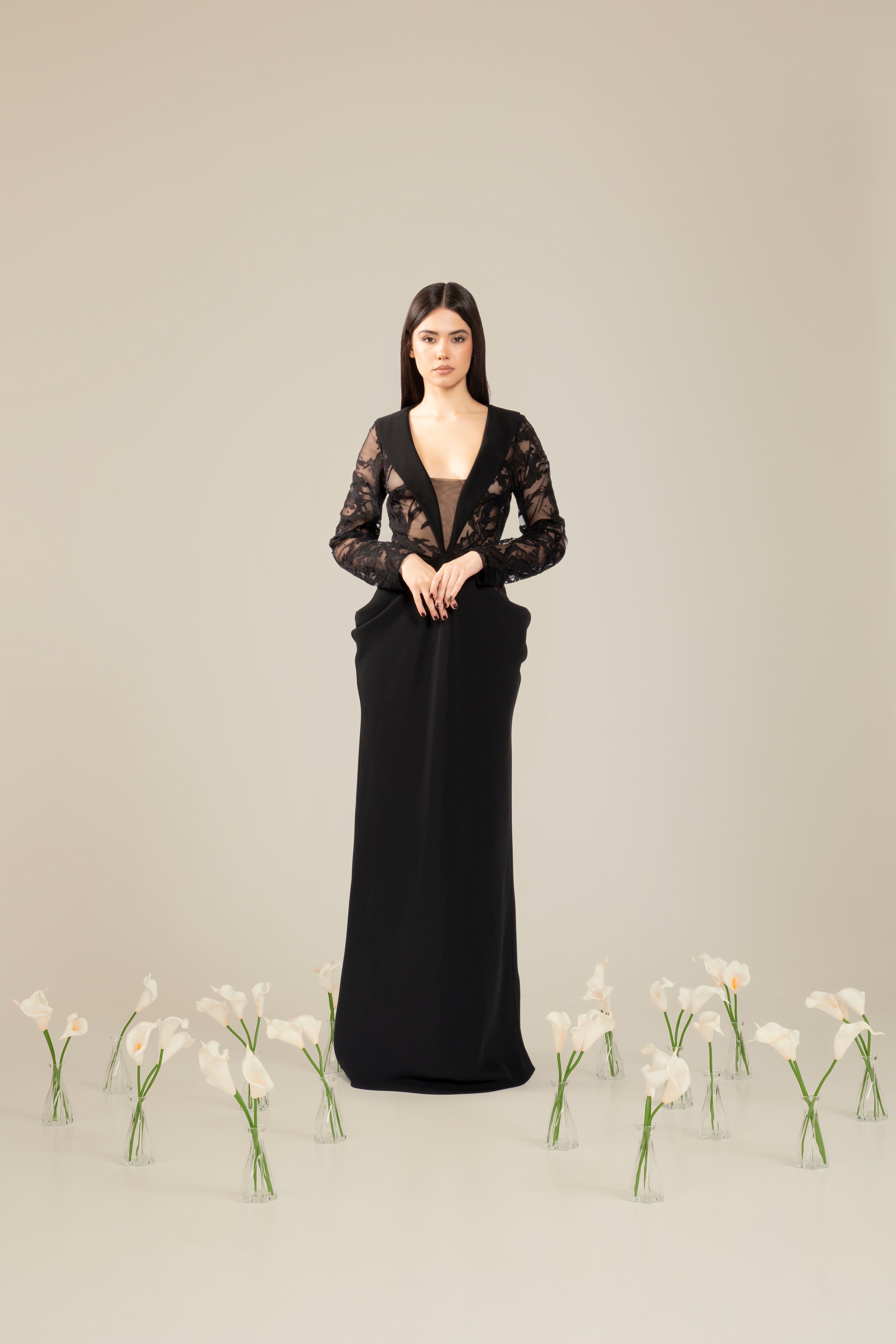 Rochie de seara cu dantela si falduri laterale Araftu Couture