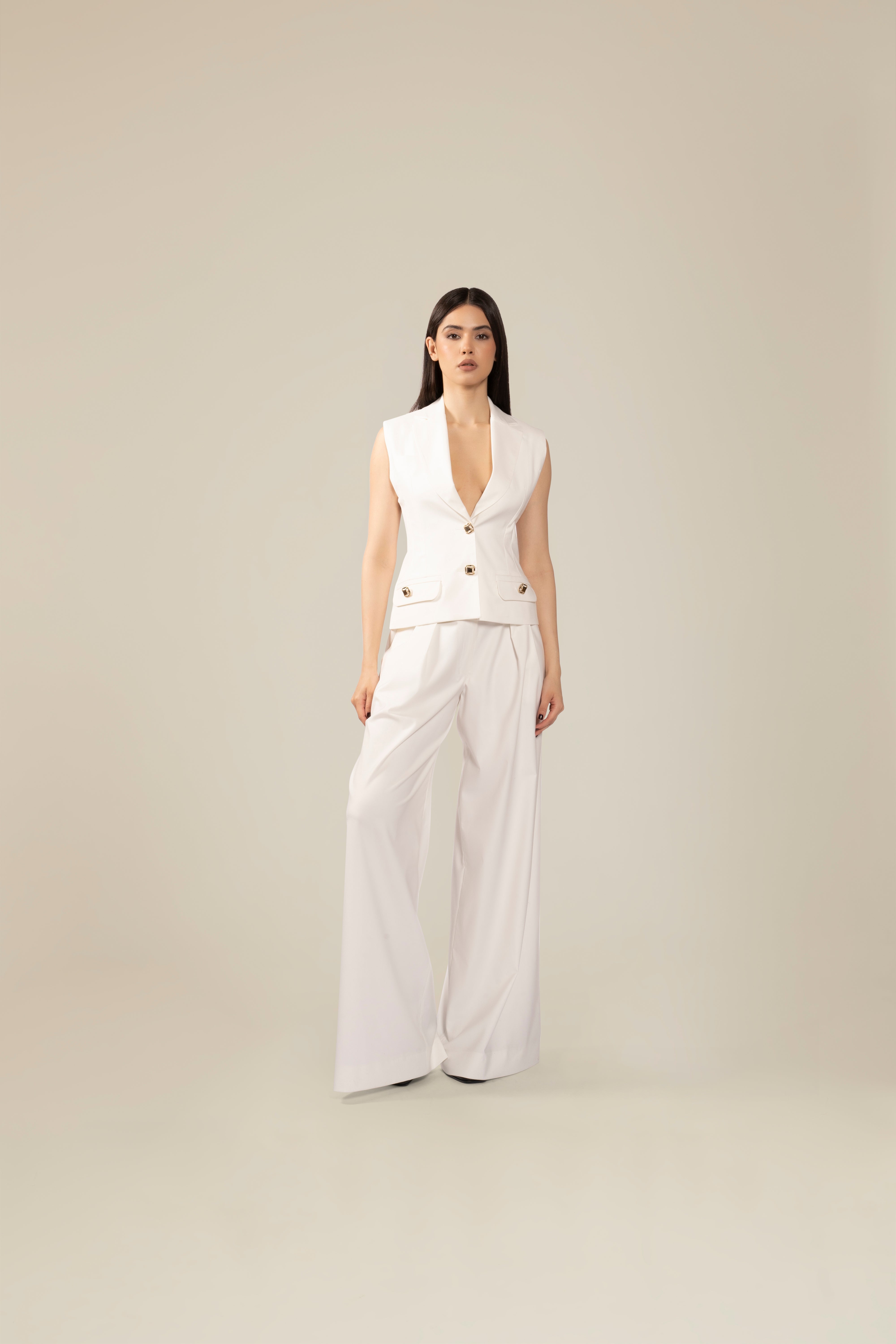 Costum cu vesta cambrata si pantalon Palazzo  Araftu Couture