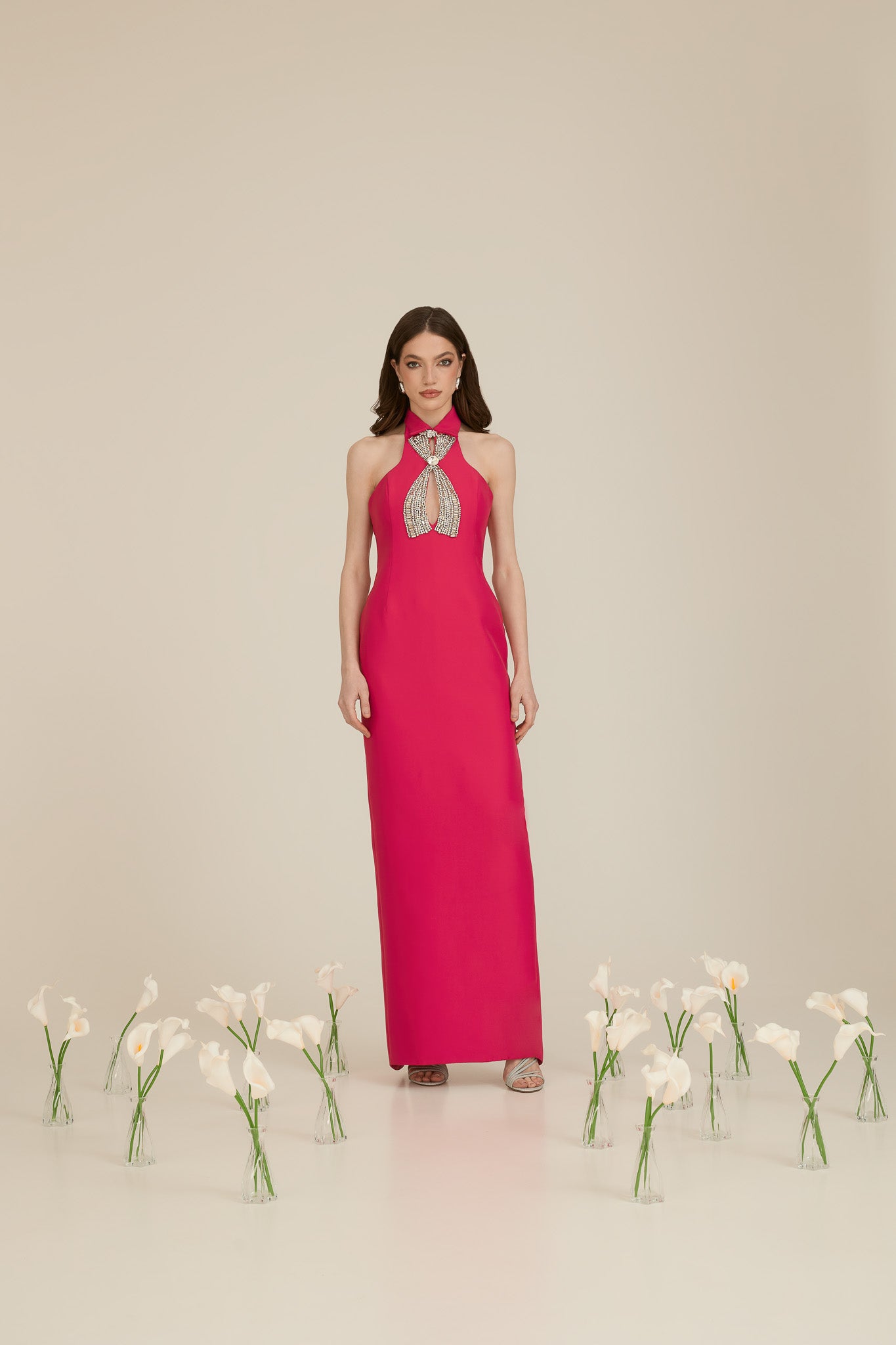 Conical Long Dress with Shirt Collar