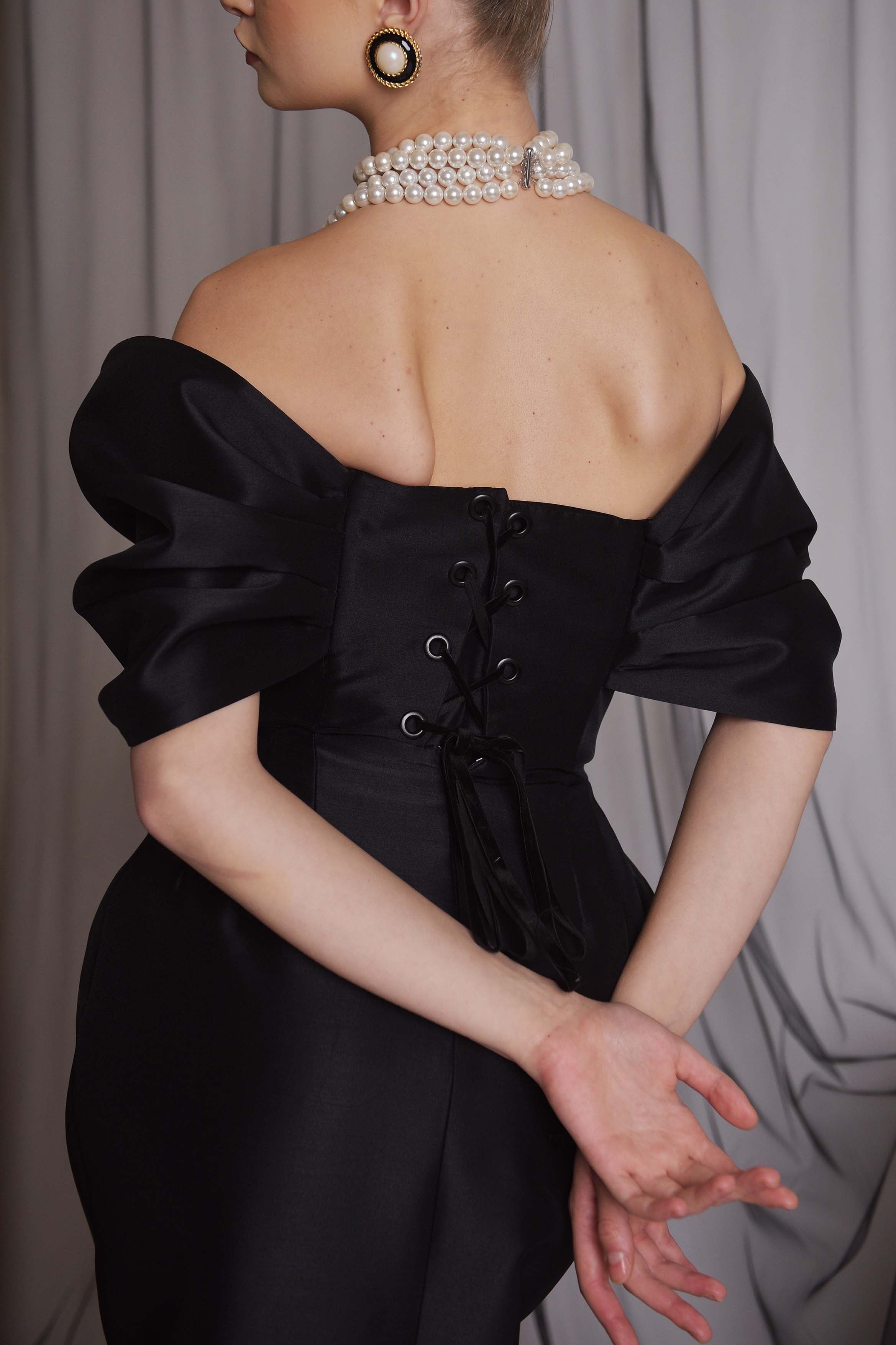 Rochie midi cu funda peste umeri Araftu Couture