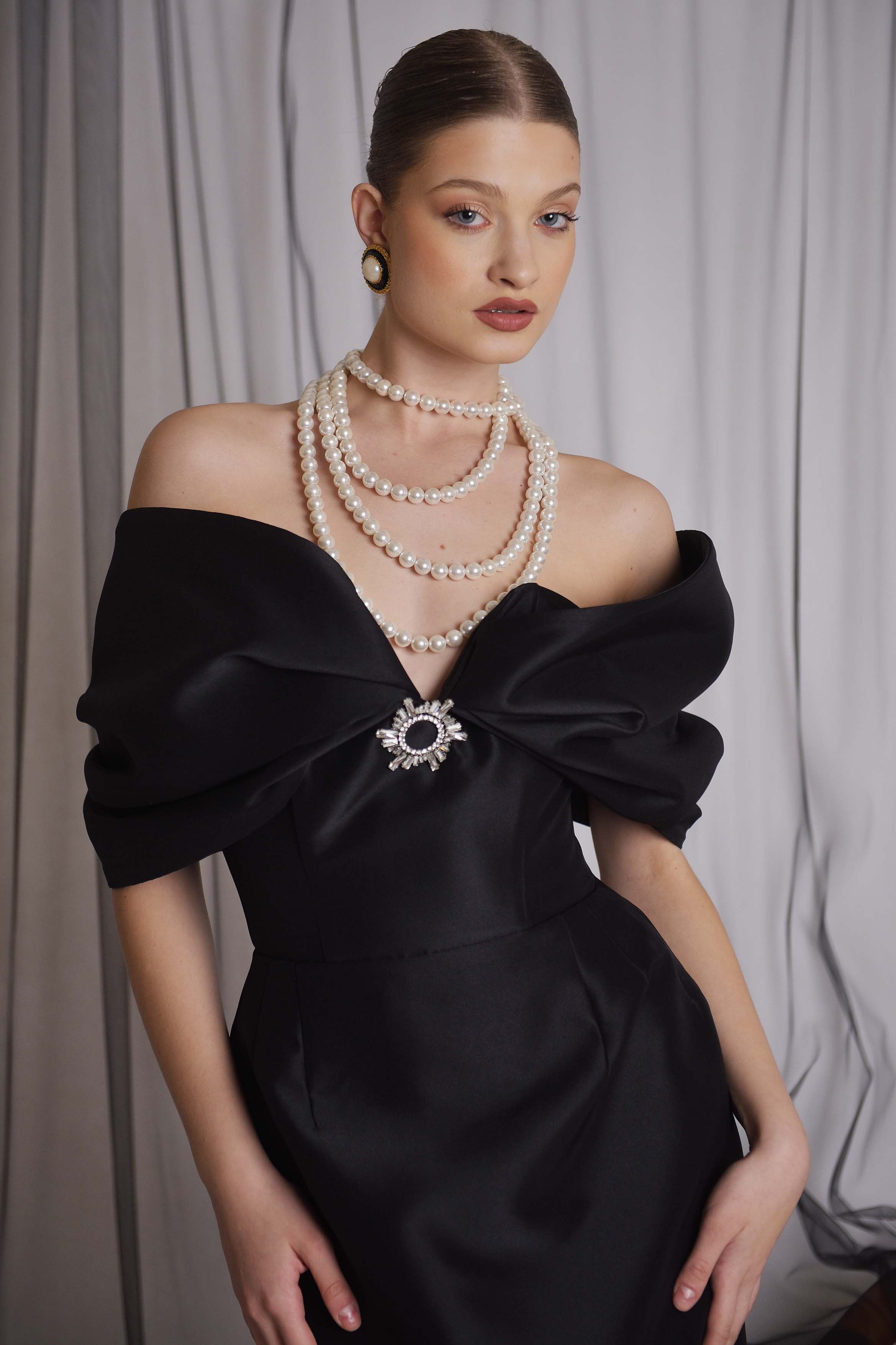 Rochie midi cu funda peste umeri Araftu Couture