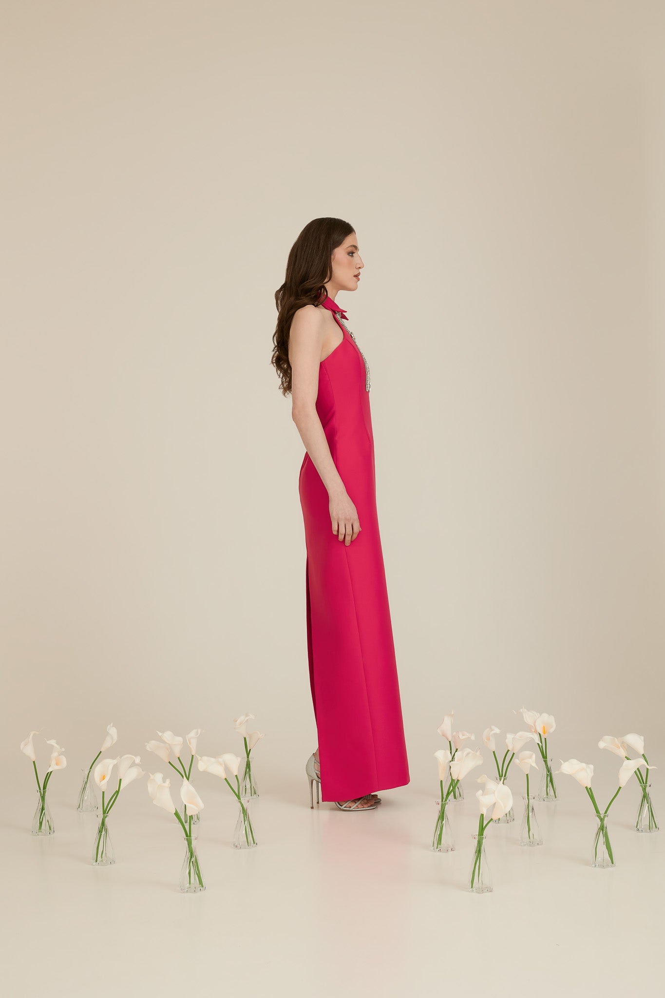 Conical Long Dress with Shirt Collar