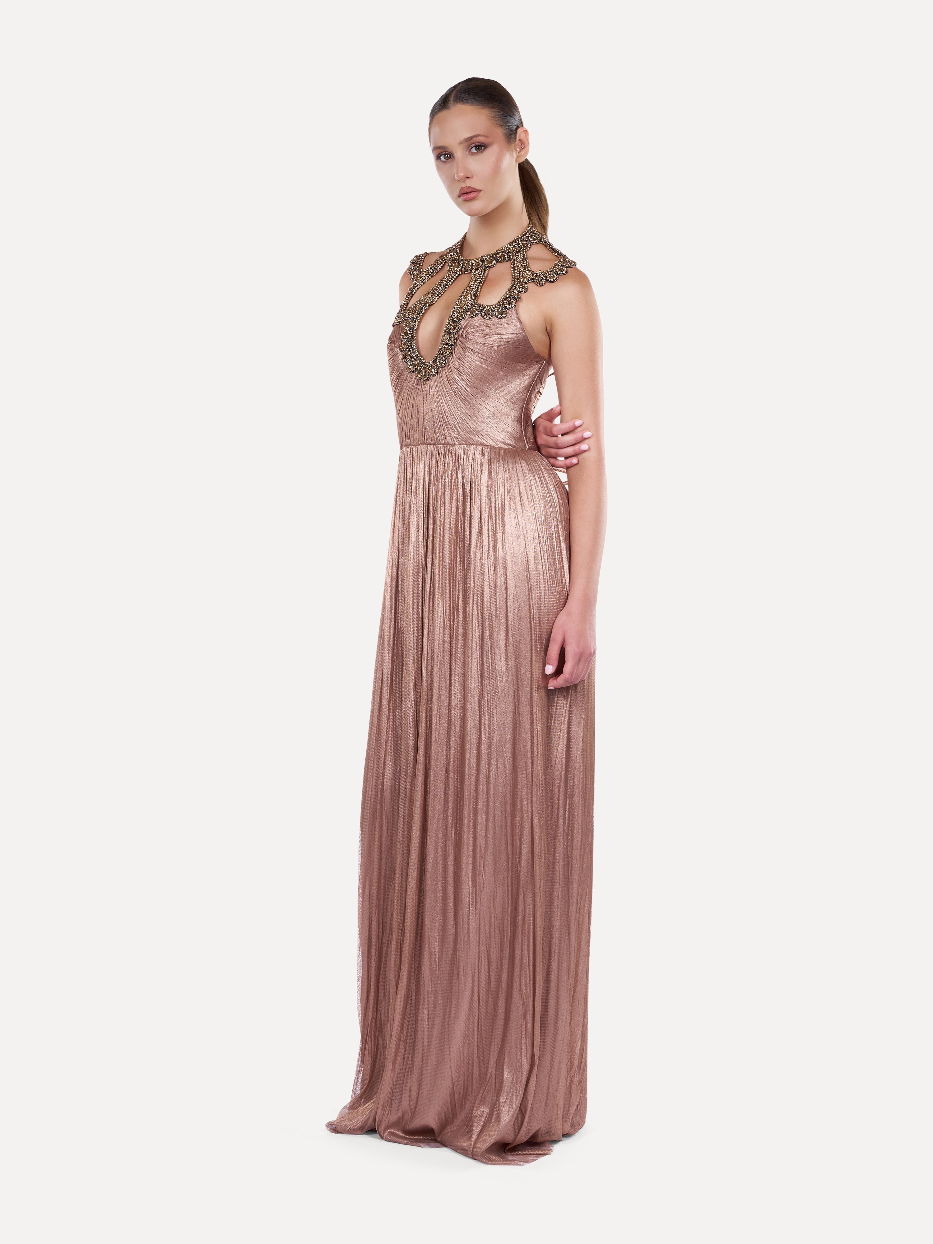 Rochie din tulle de matase cu guler din pietre Araftu Couture