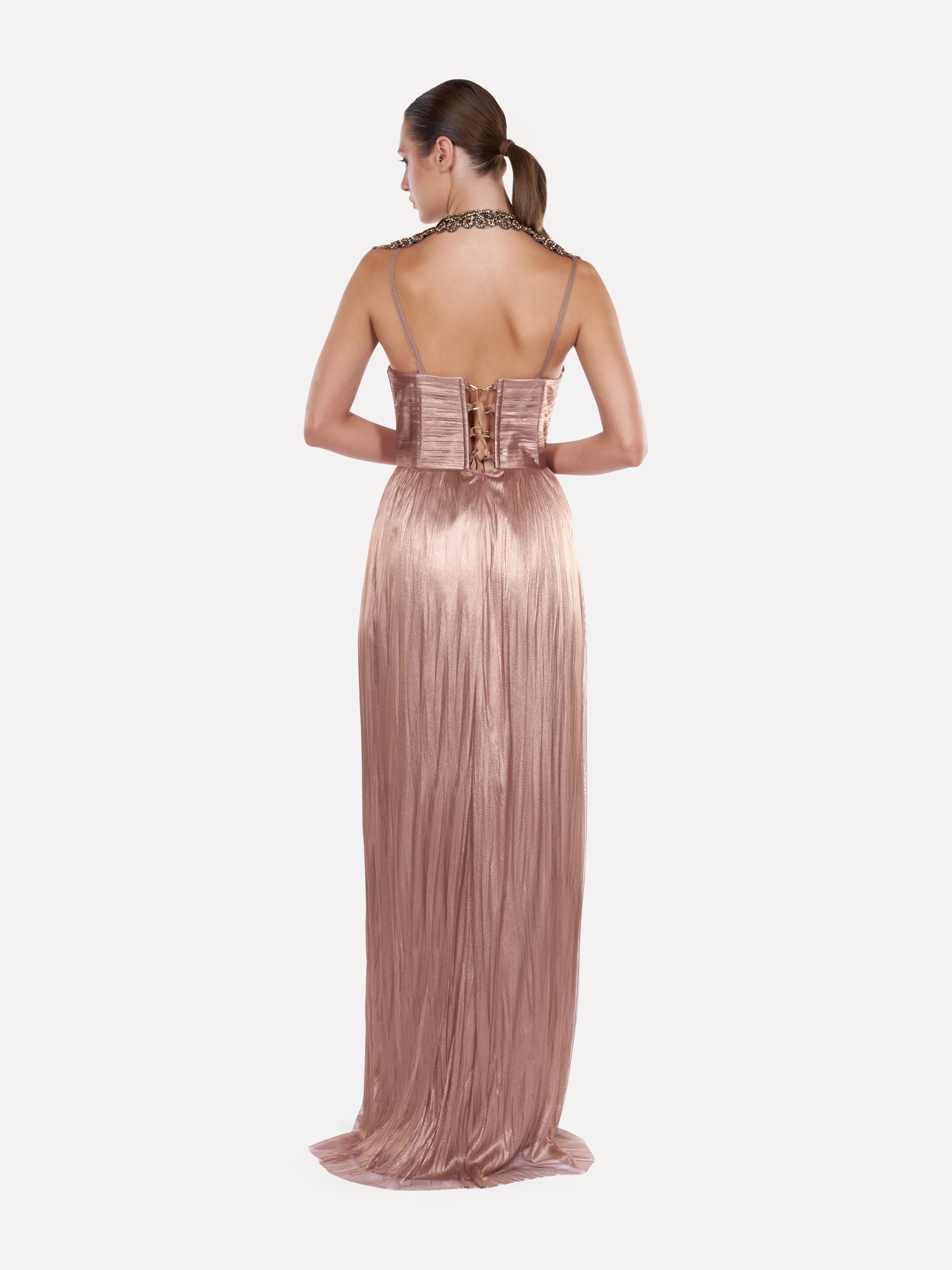 Rochie din tulle de matase cu guler din pietre Araftu Couture