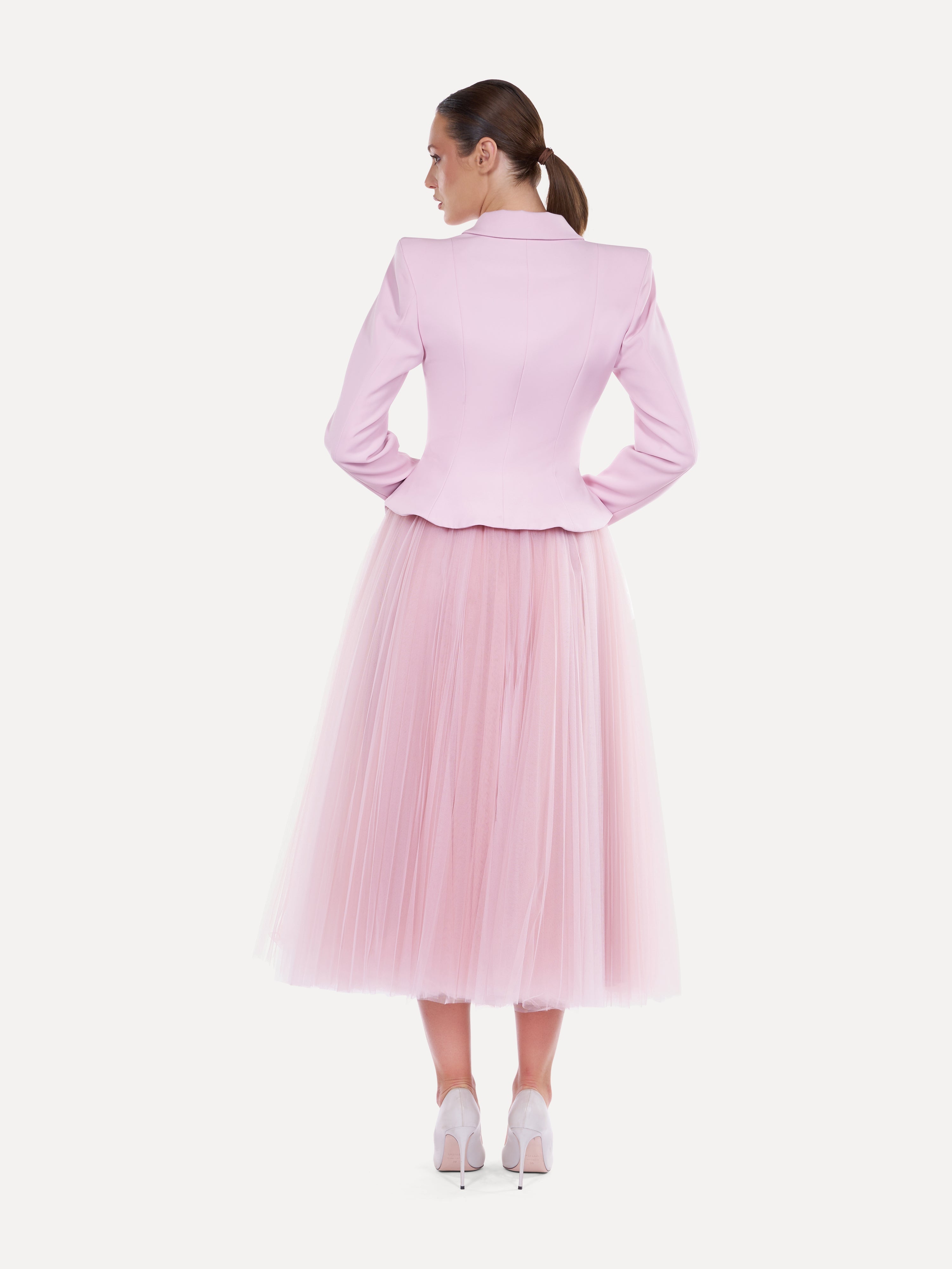 Costum elegant cu fusta midi din tulle Araftu Couture