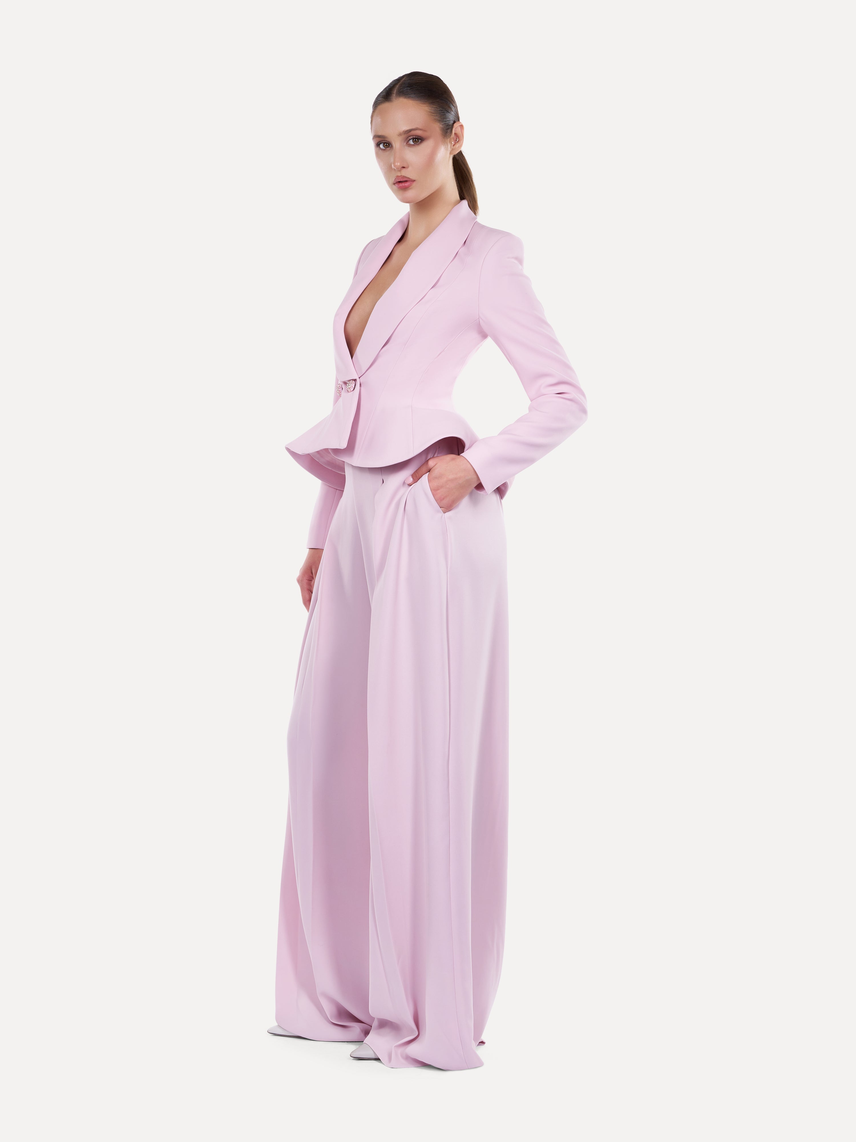 Costum elegant cu pantaloni Palazzo Araftu Couture