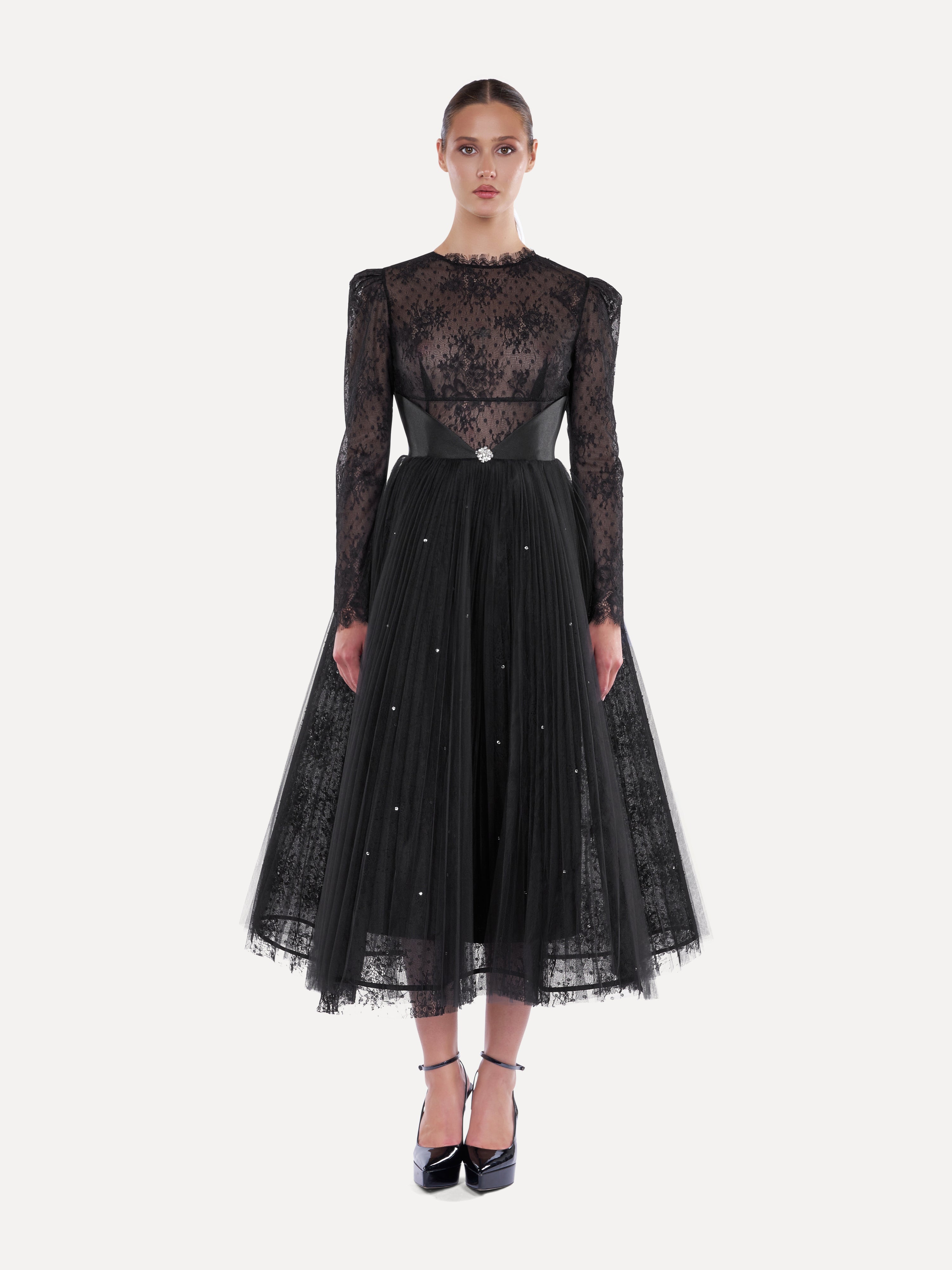 Rochie midi din dantela si cristale Araftu Couture