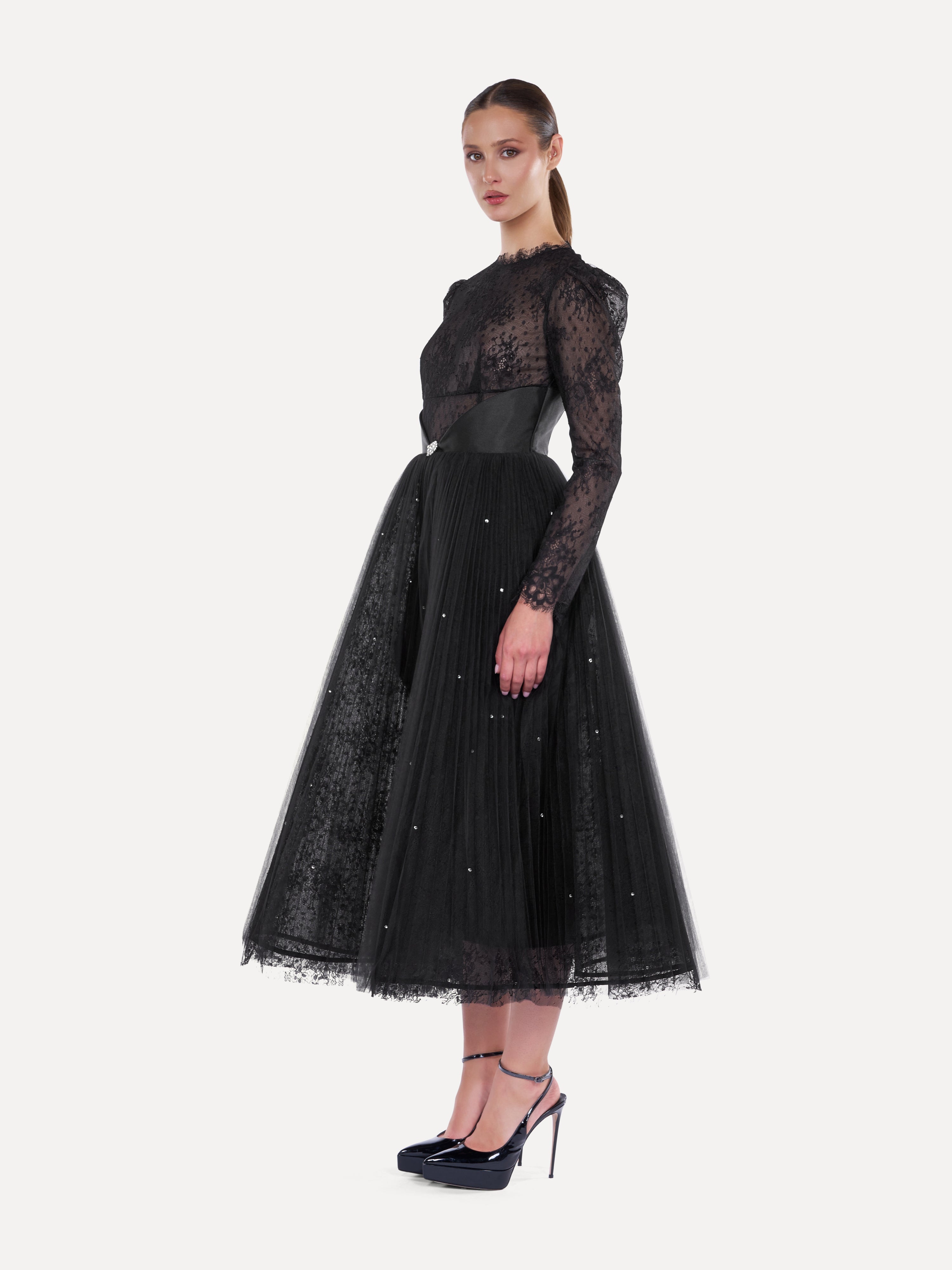 Rochie midi din dantela si cristale Araftu Couture