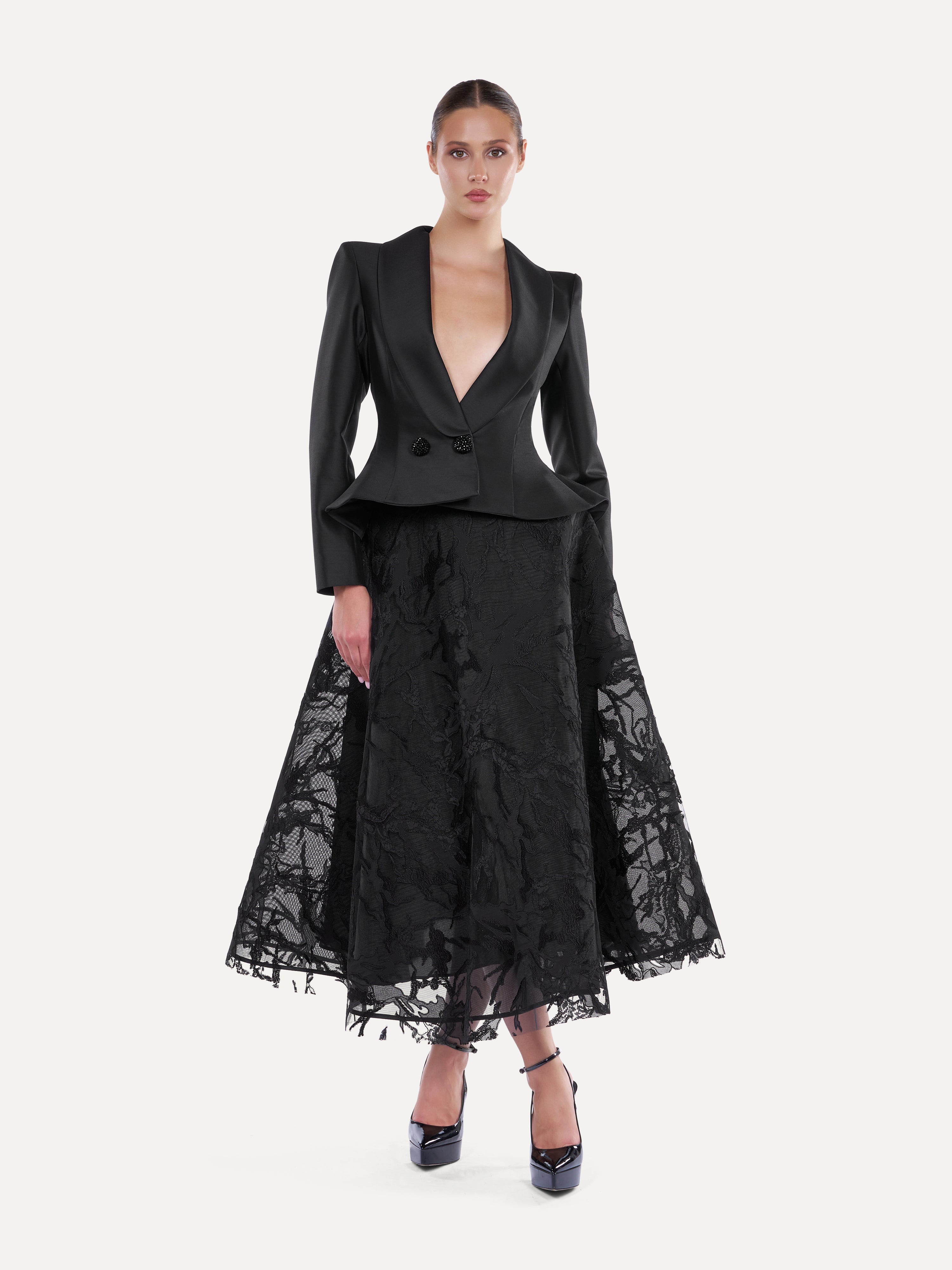 Costum cu fusta midi si sacou Araftu Couture
