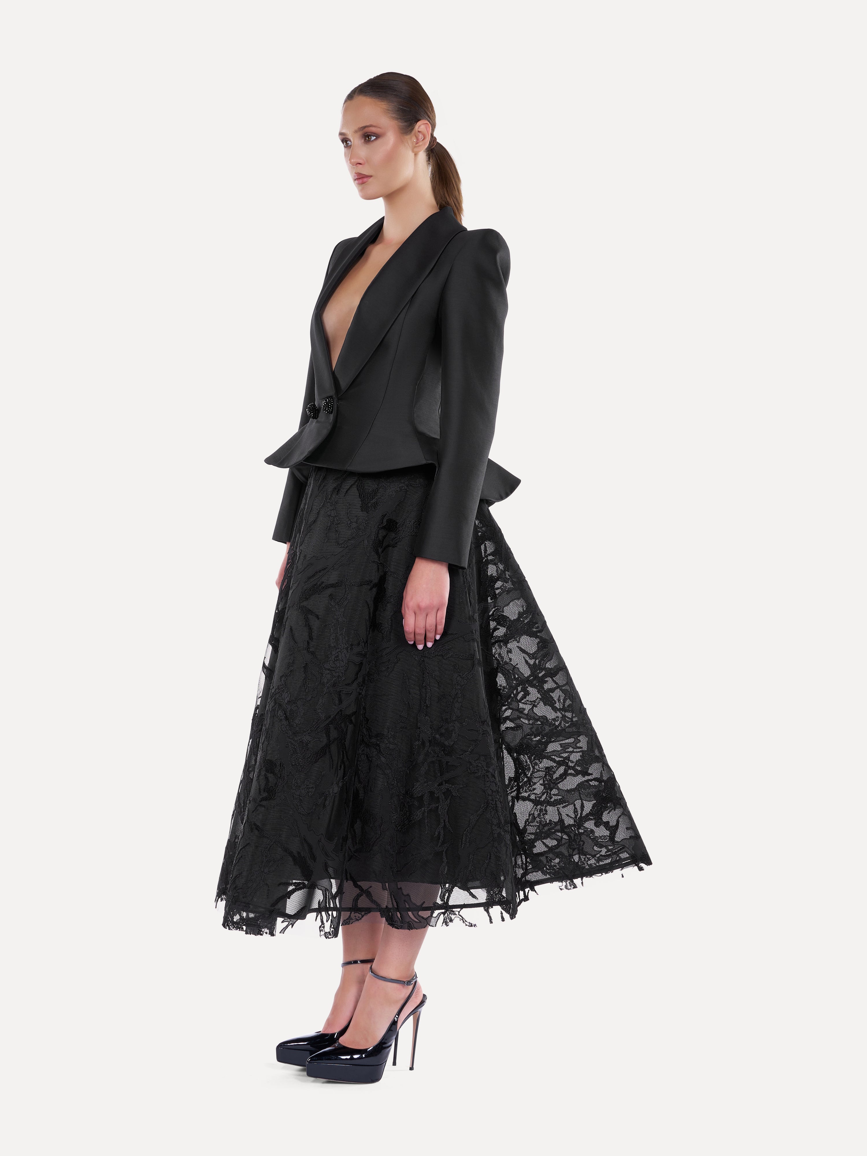Costum cu fusta midi si sacou Araftu Couture