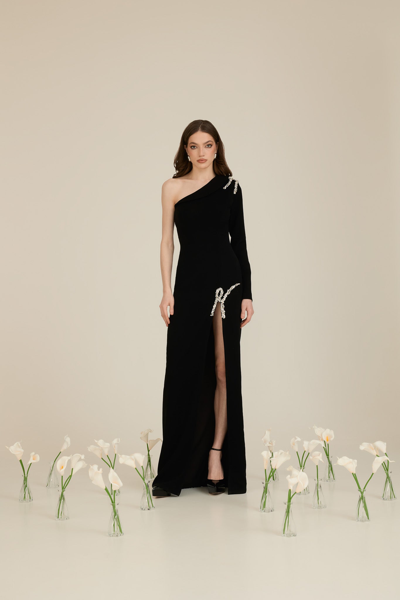 strapless open back dress One-Shoulder Formal Evening Dress One-Long-Sleeve Floor-Length Mermaid –  SQOSA main image 0