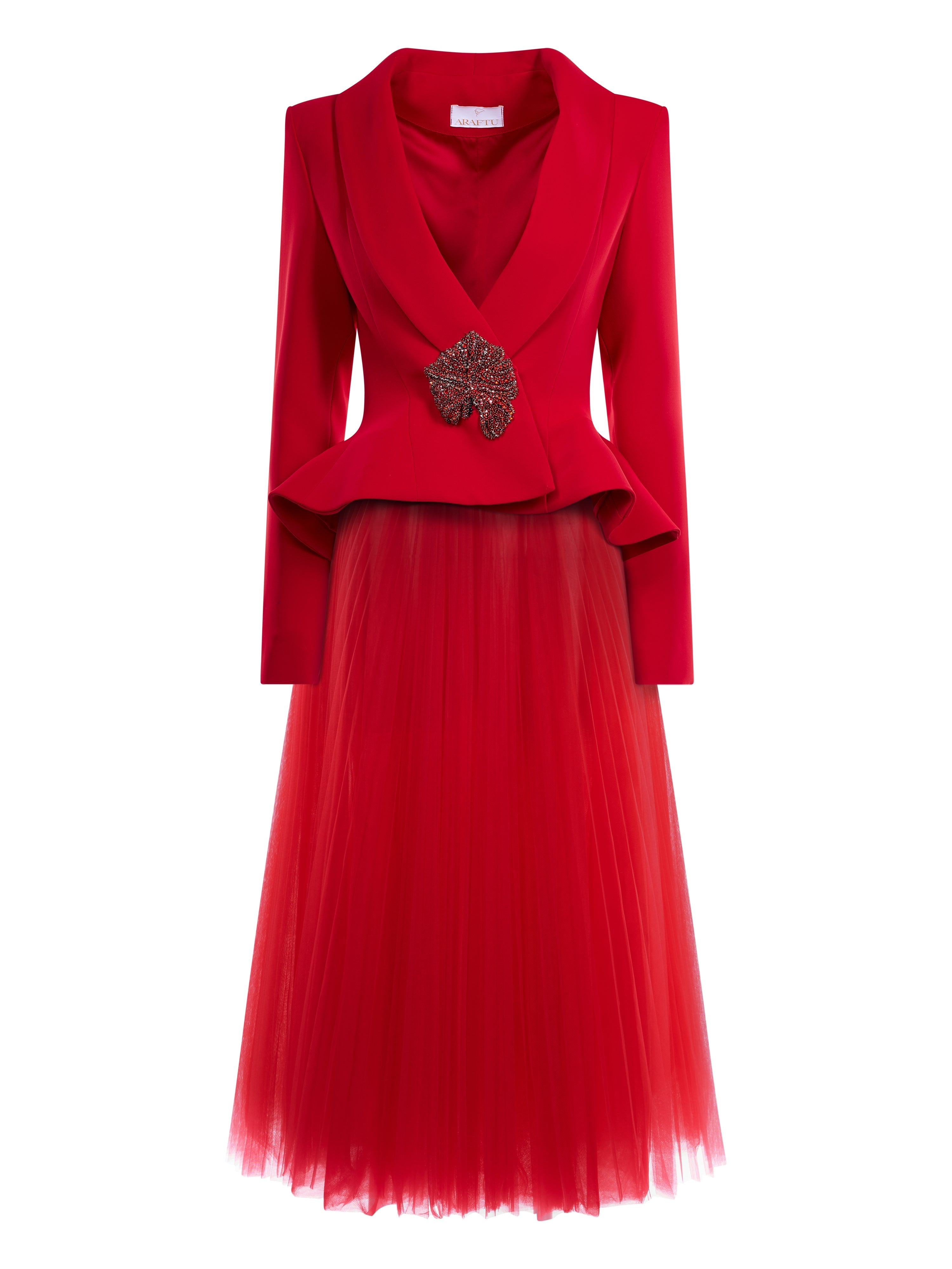 Costum cu sacou cambrat si fusta din tulle Araftu Couture