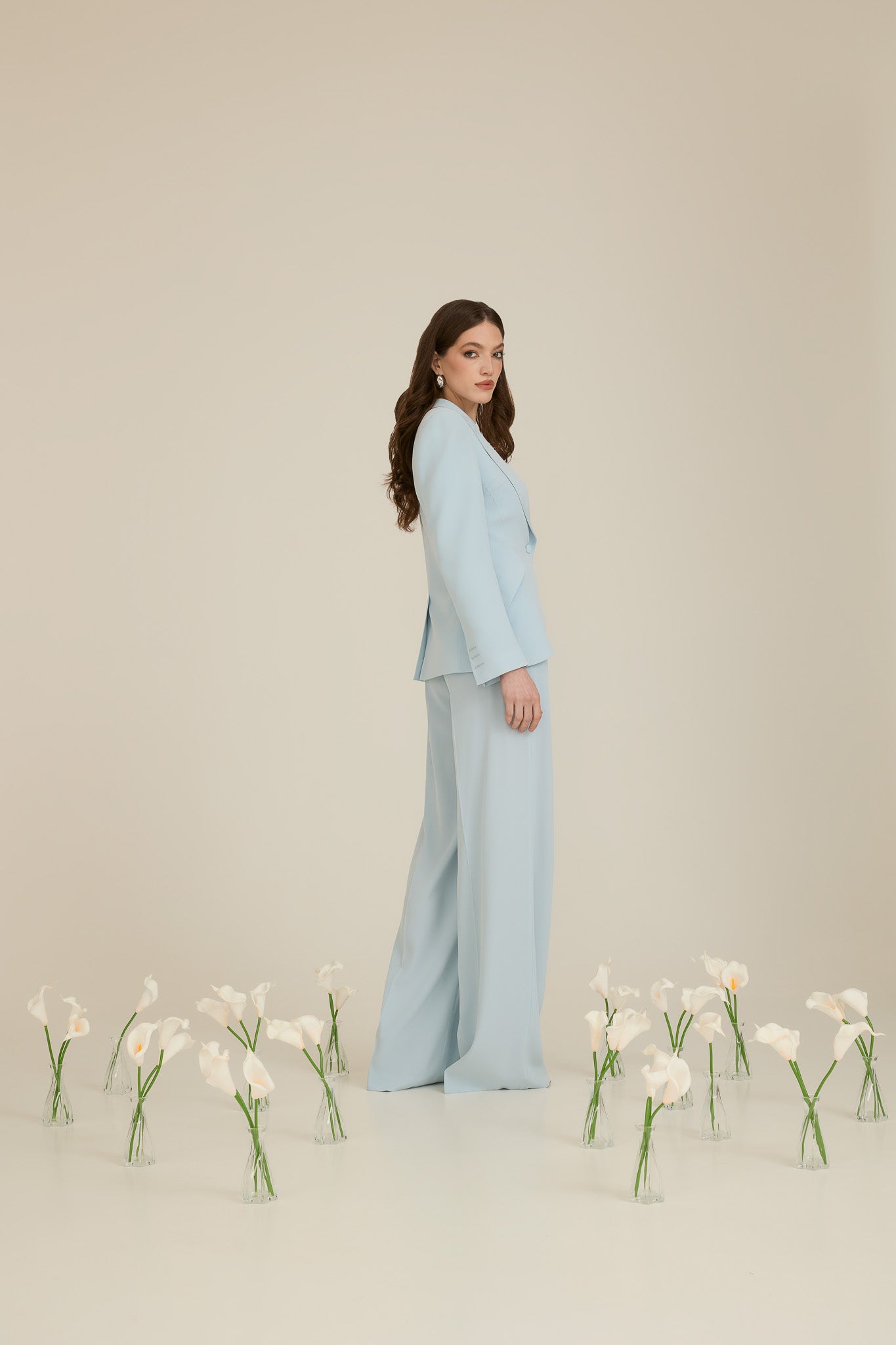 Casual Suit with Wide-Leg Pants and Vest