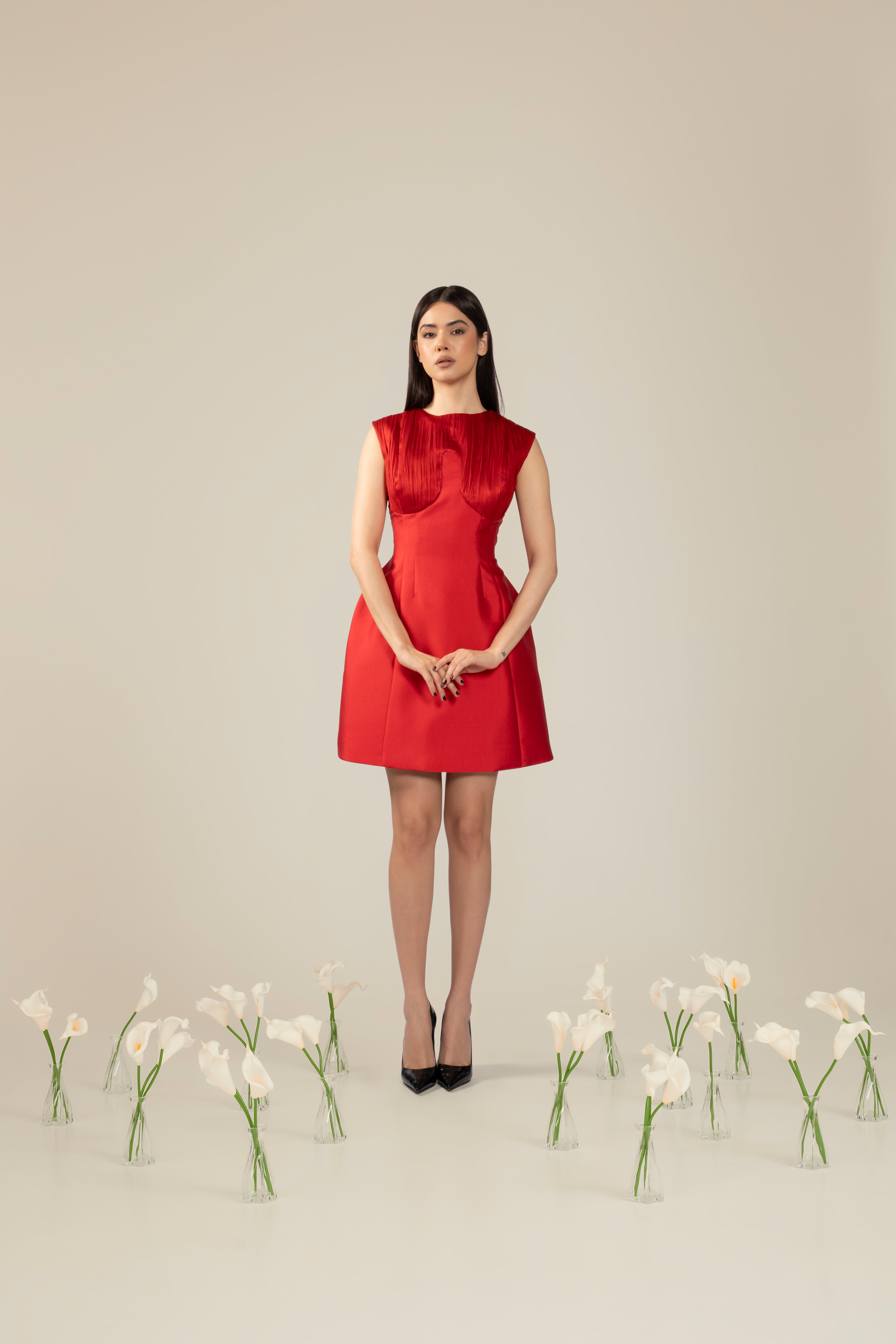Rochie mini tip gogsar cu insertie de tulle de matase Araftu Couture