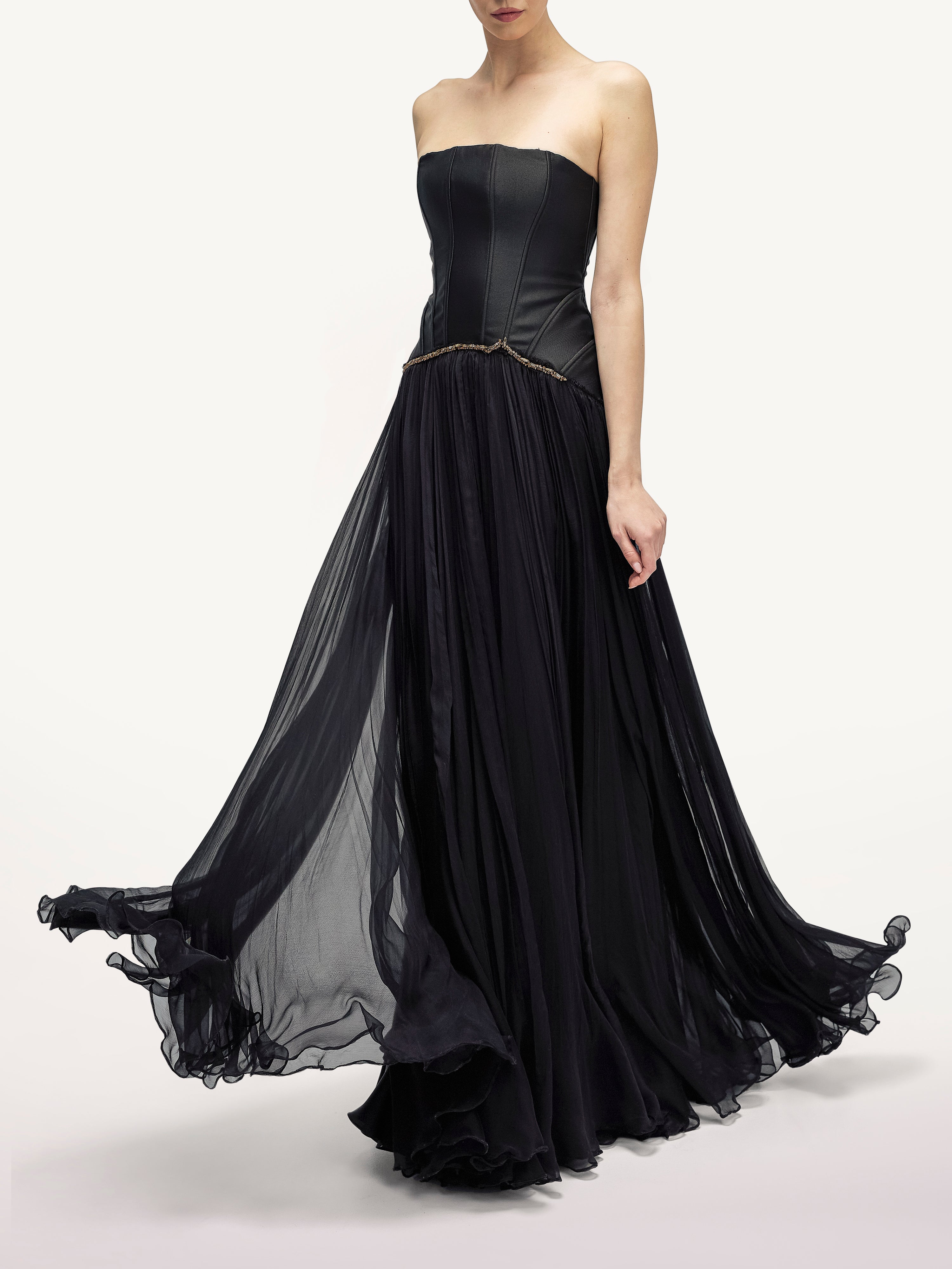 Rochie Lunga de Seara Din voal Natural Araftu Couture