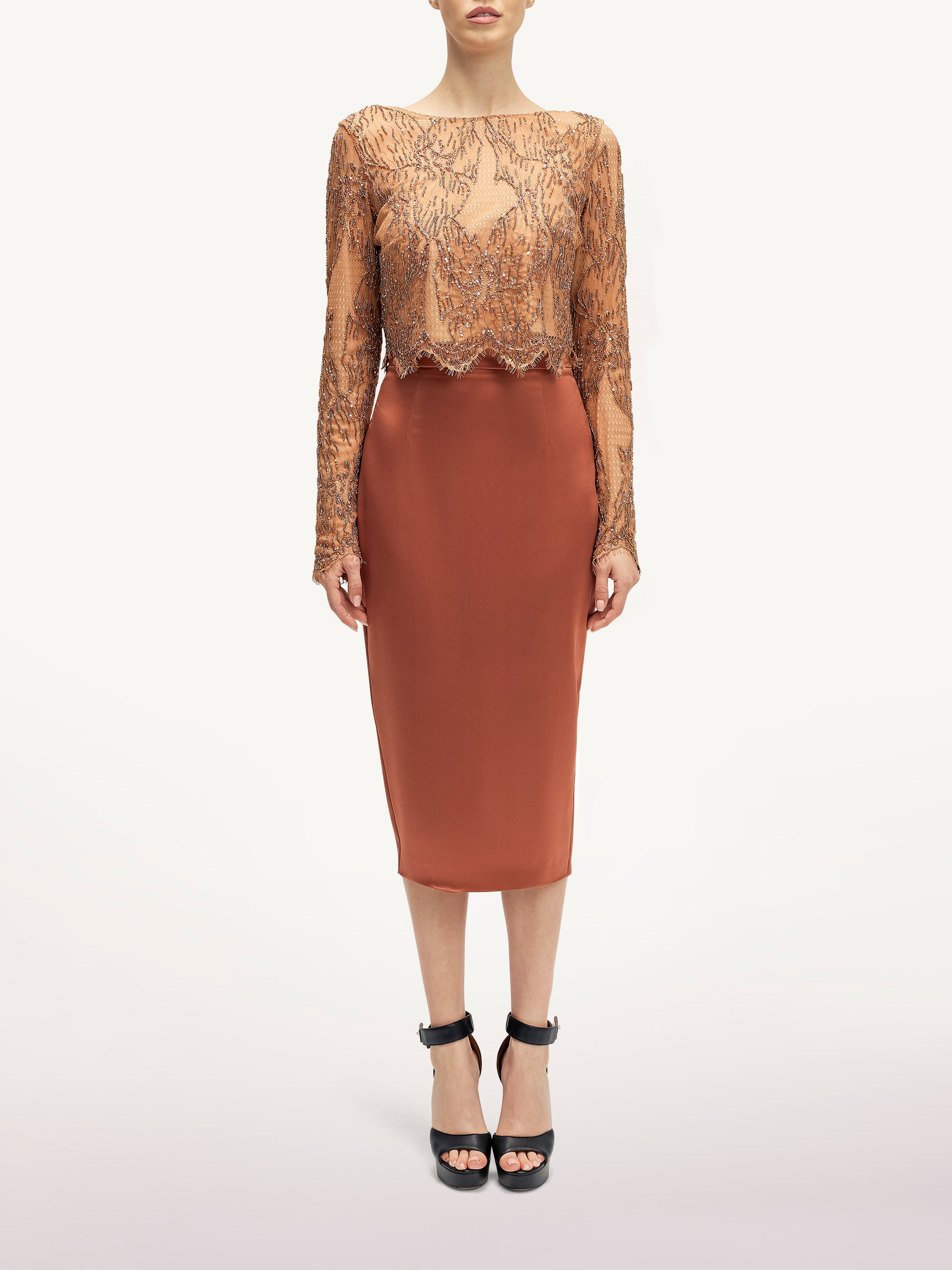 Costum cu Fusta Conica si Top Crop Araftu Couture