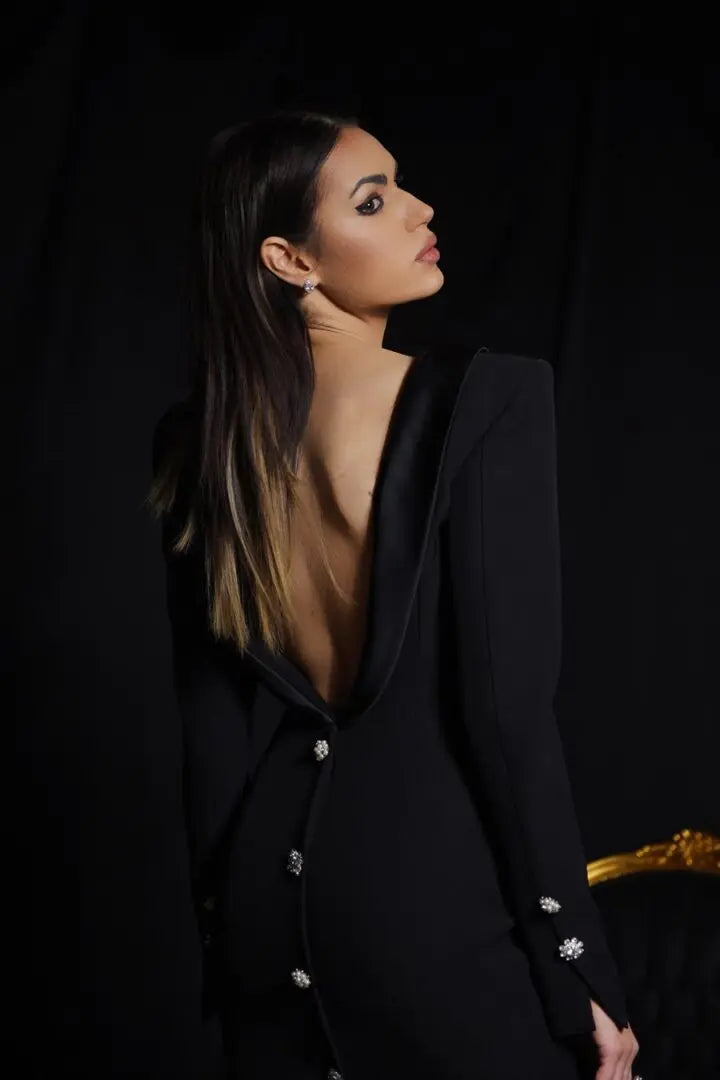Rochie cocktail cu guler șal și spatele gol Araftu Couture