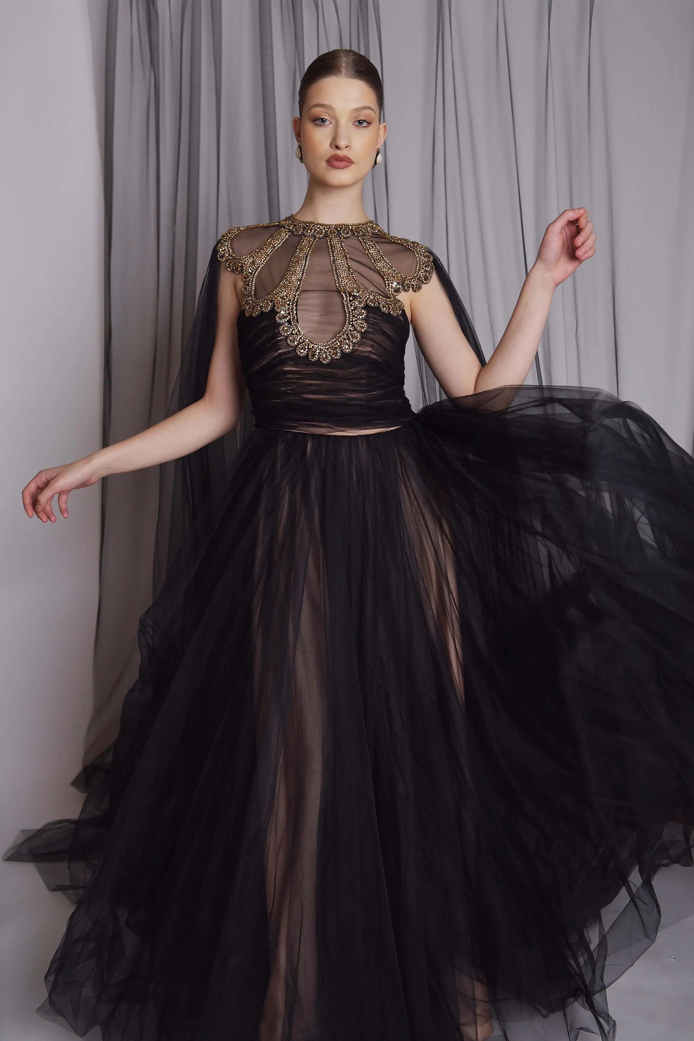 Rochie de seara cu guler din pietre Araftu Couture