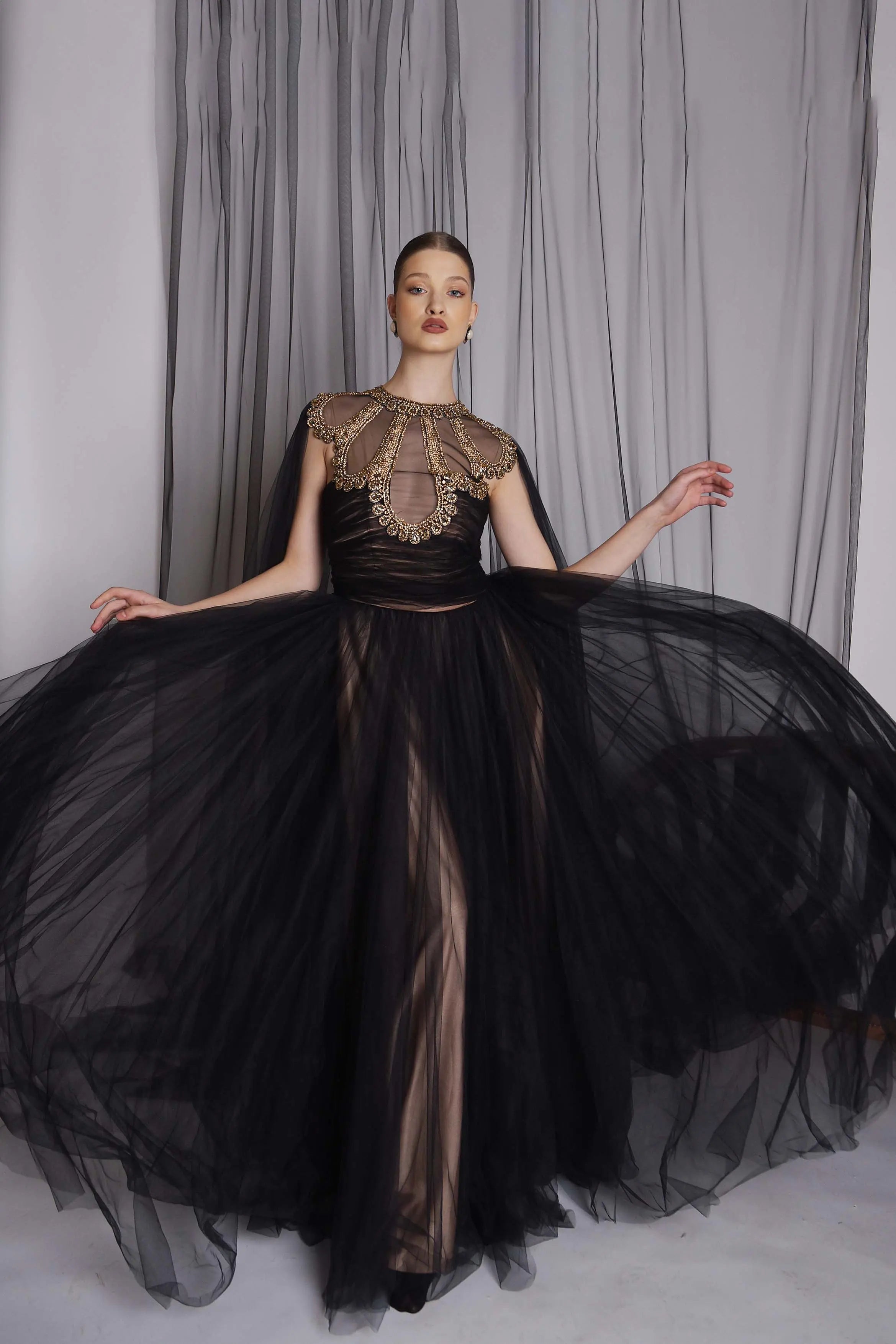 Rochie de seara cu guler din pietre Araftu Couture