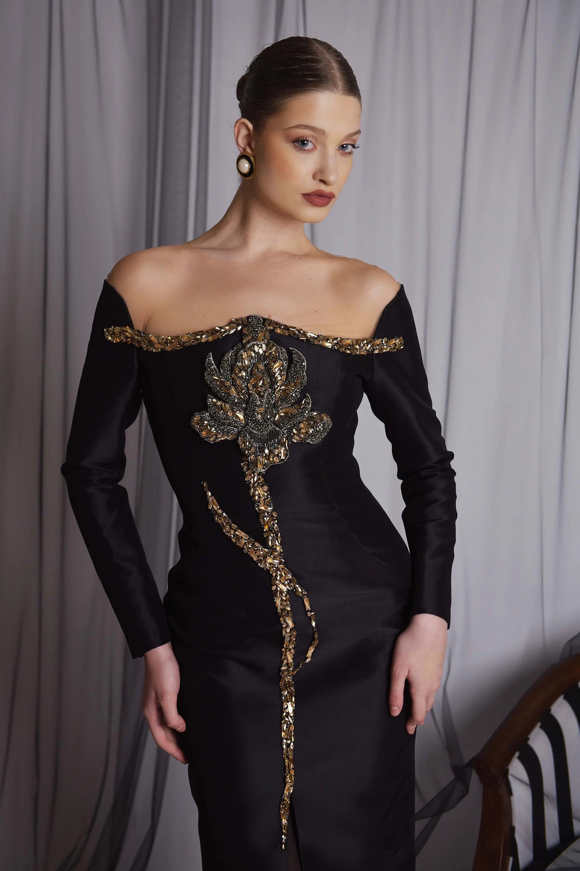 Rochie midi cu aplicatie 3D Araftu Couture