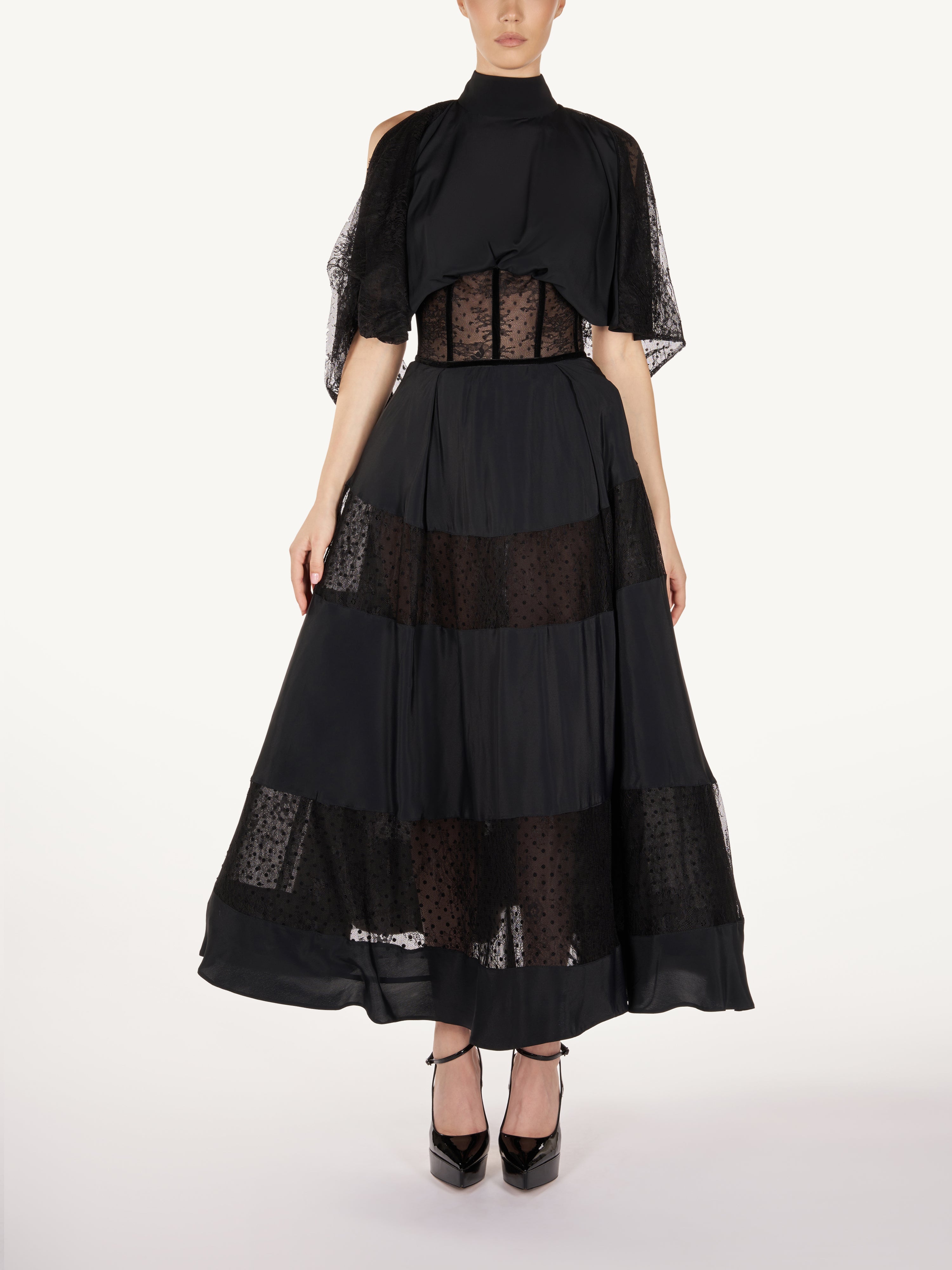 SILK RETRO DRESS WITH CHANTILY Araftu Couture