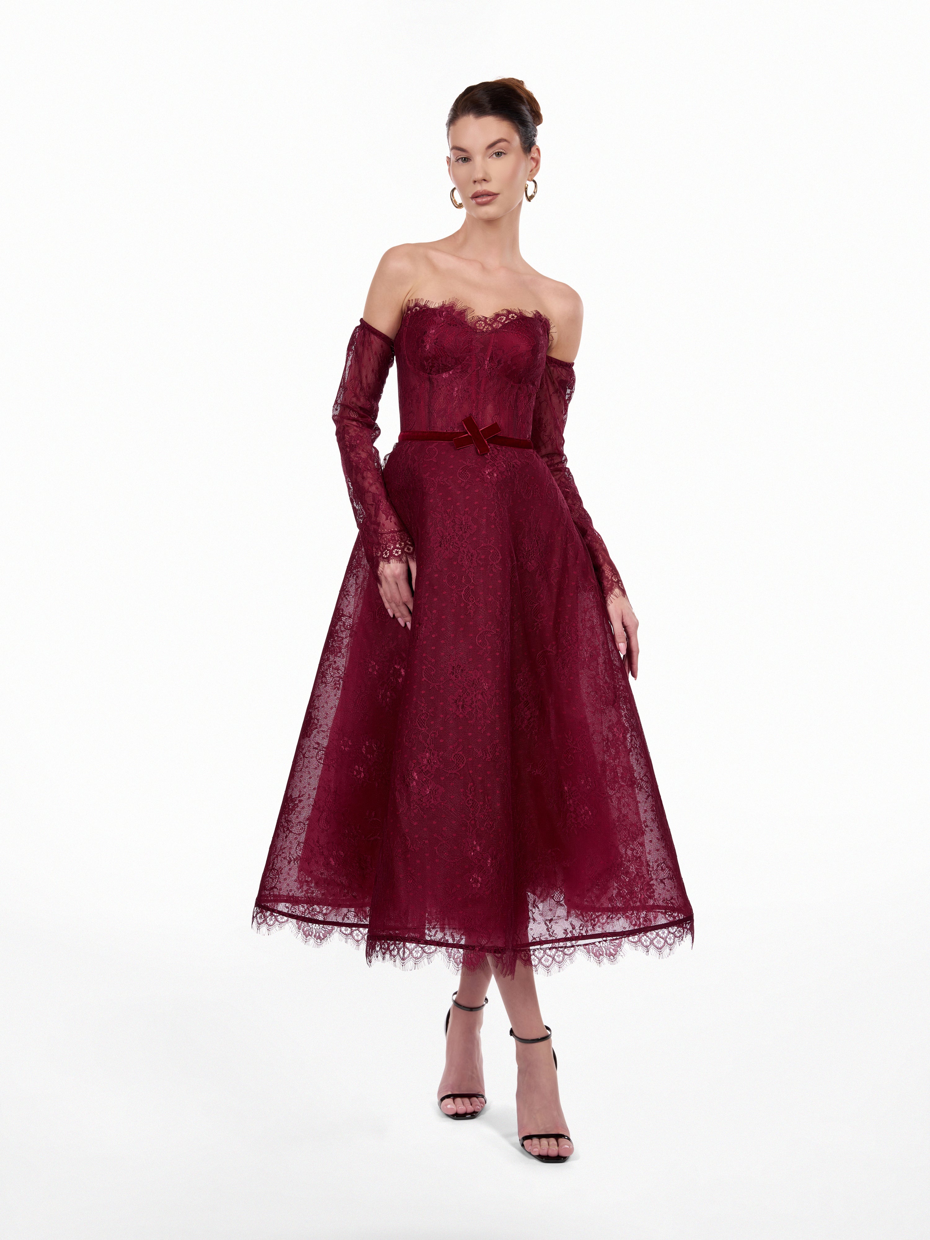 Rochie midi din dantela cu fusta ampla Araftu Couture