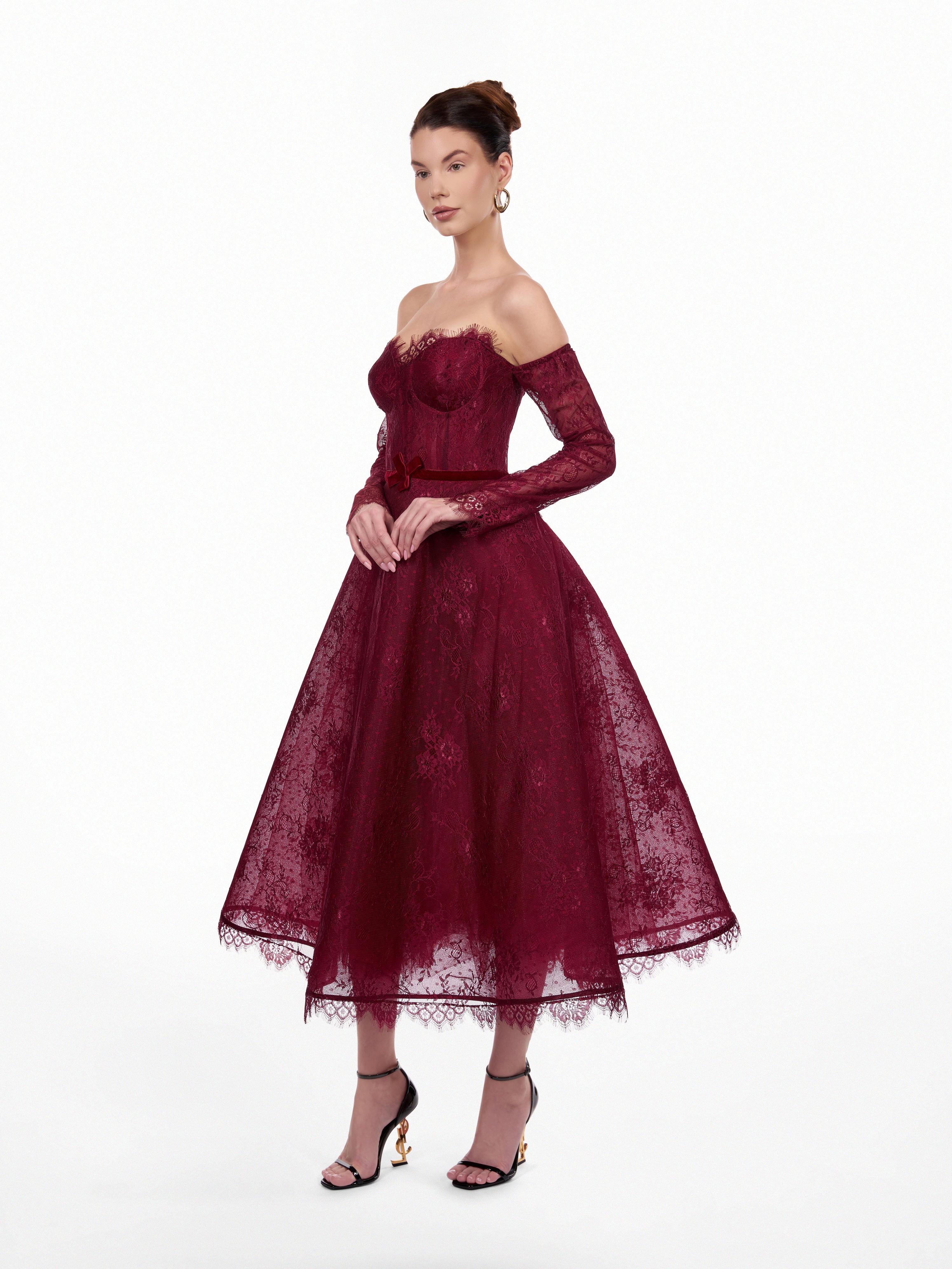 Rochie midi din dantela cu fusta ampla Araftu Couture