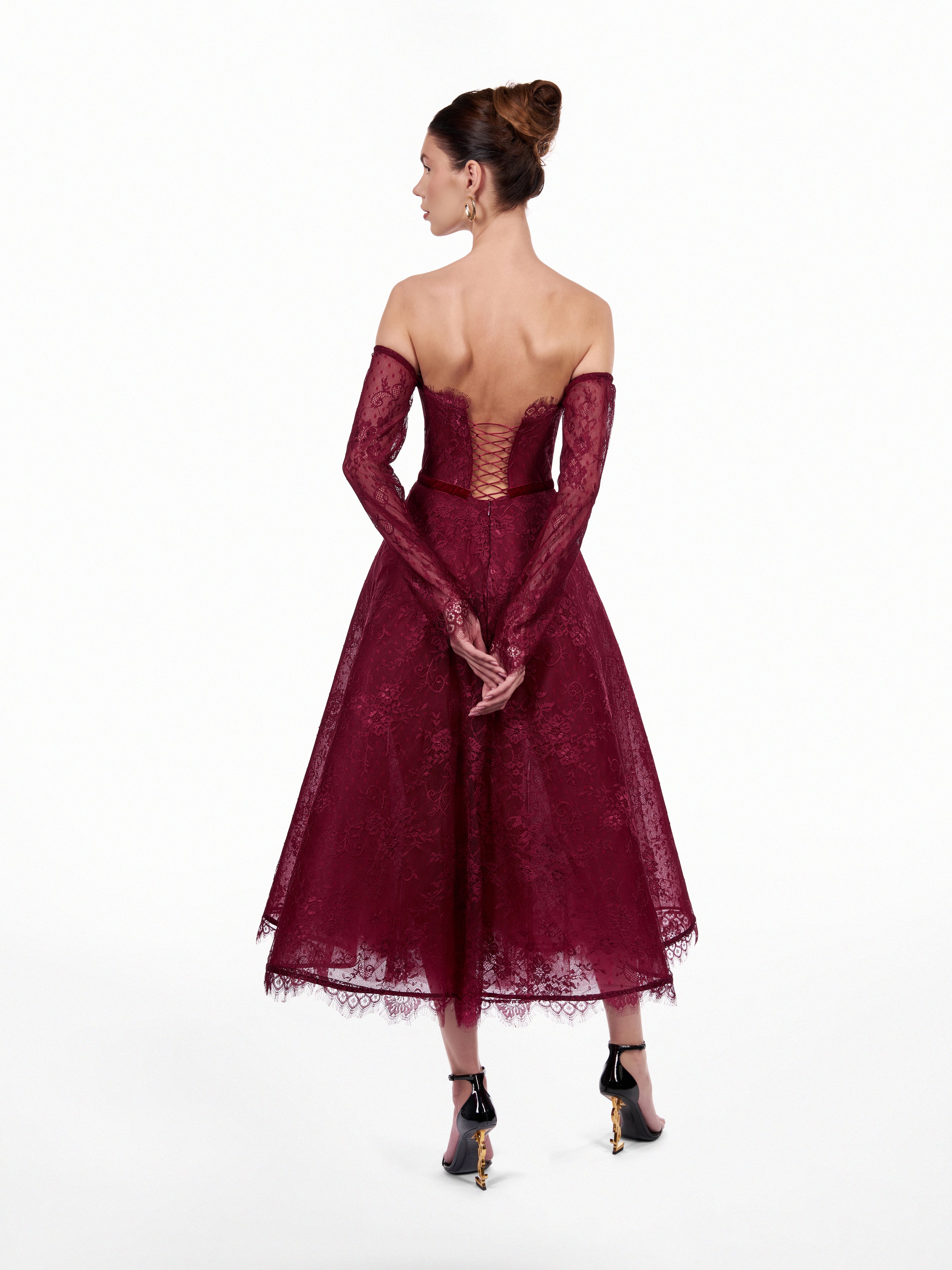 Rochie midi din dantela cu fusta ampla Araftu Couture