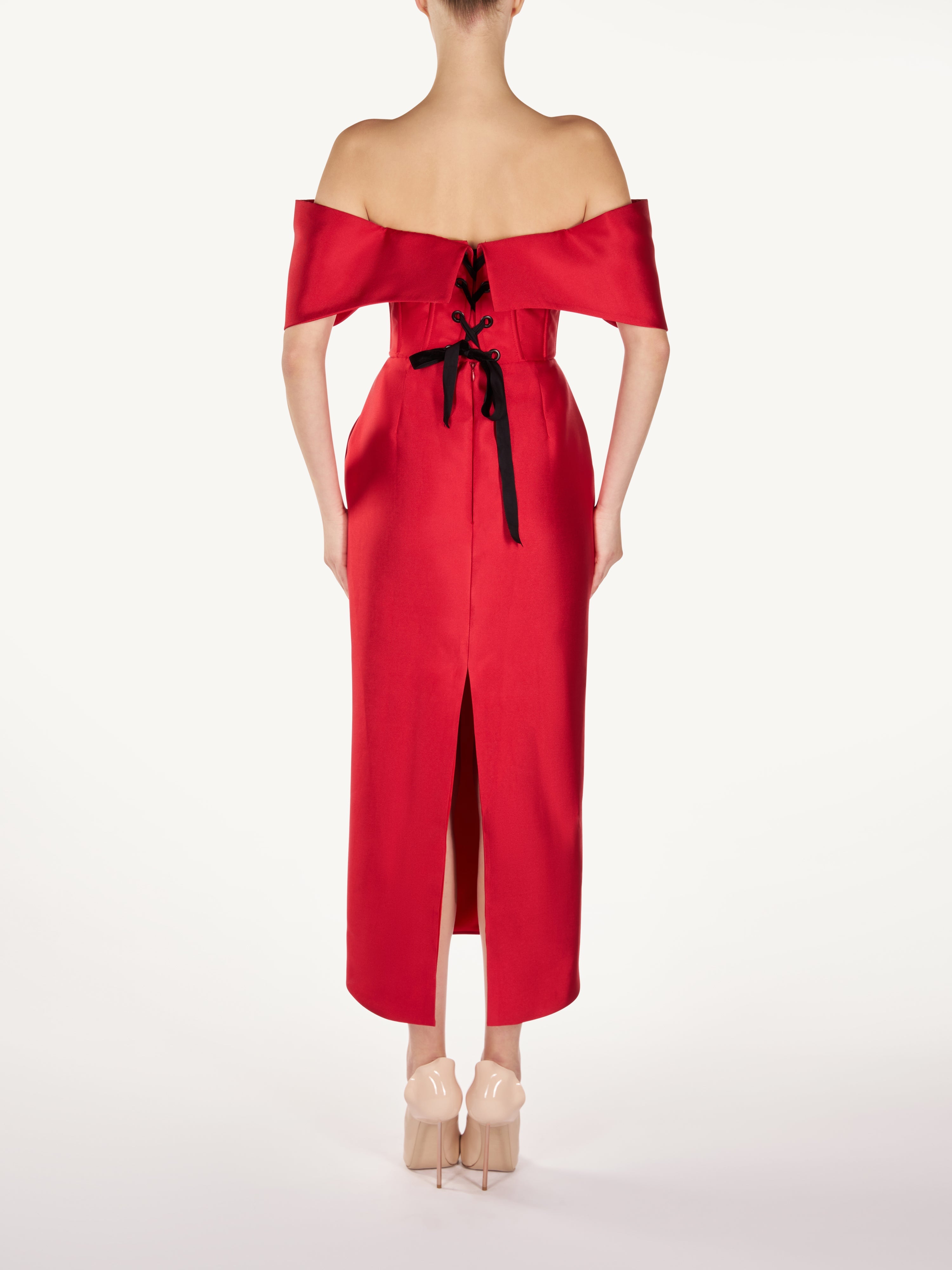 OFF SHOLDER STRUCTURED MIDI DRESS Araftu Couture