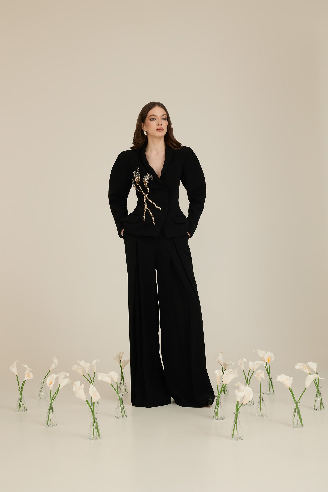 Wide-Leg Suit with Structured Shoulders