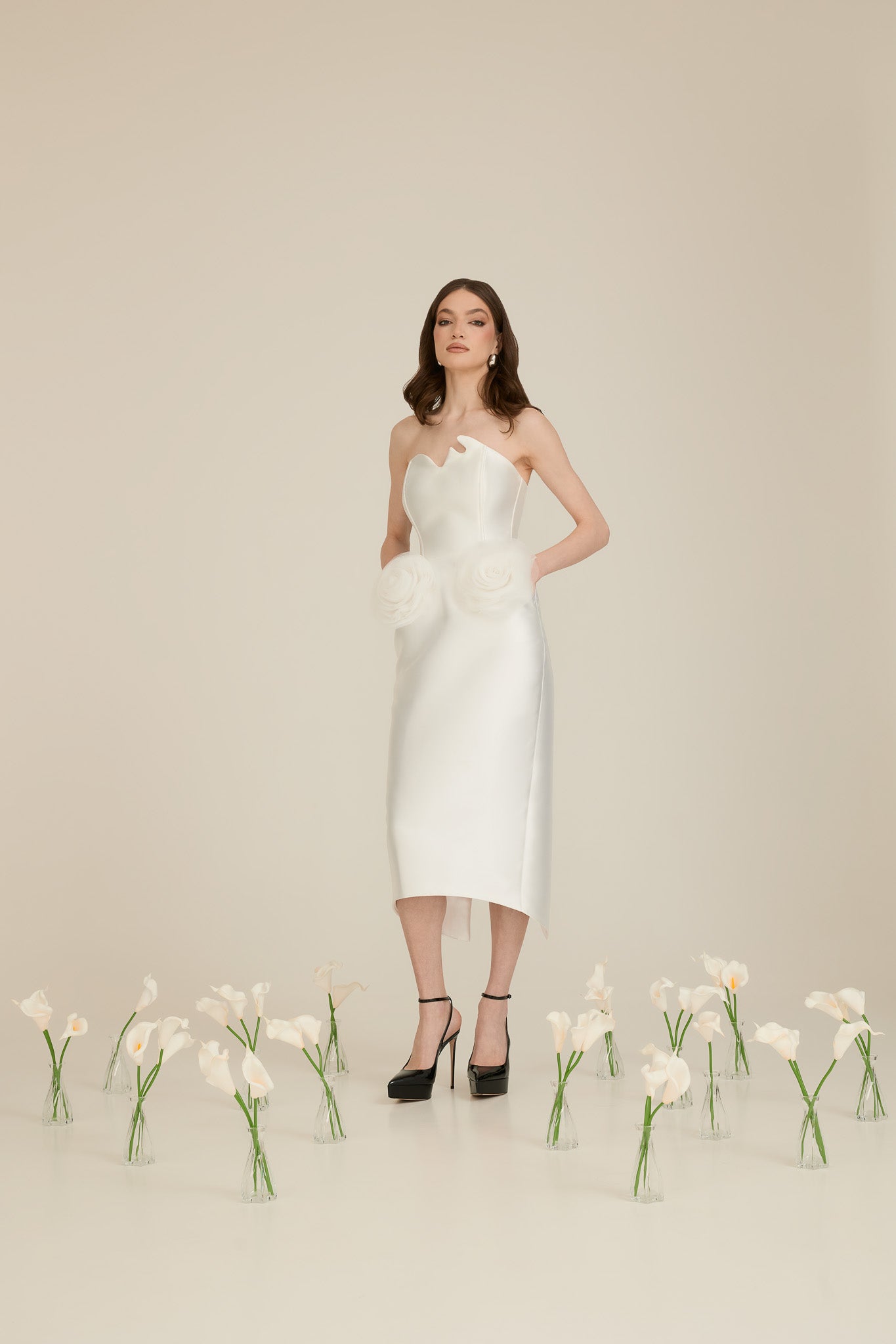 Midi Dress with Silk Organza Roses