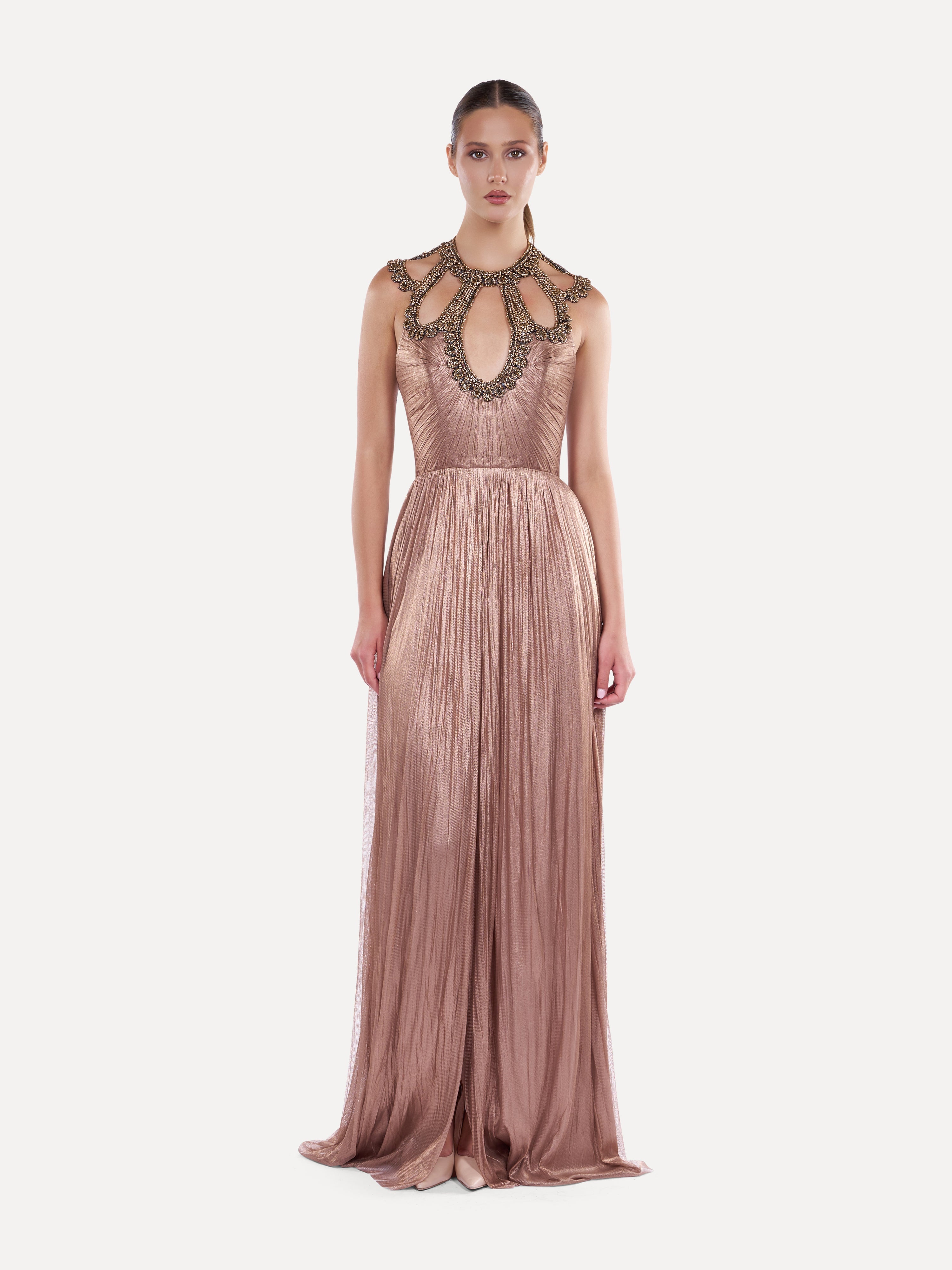 Rochie din tulle de matase cu guler din pietre  Araftu Couture