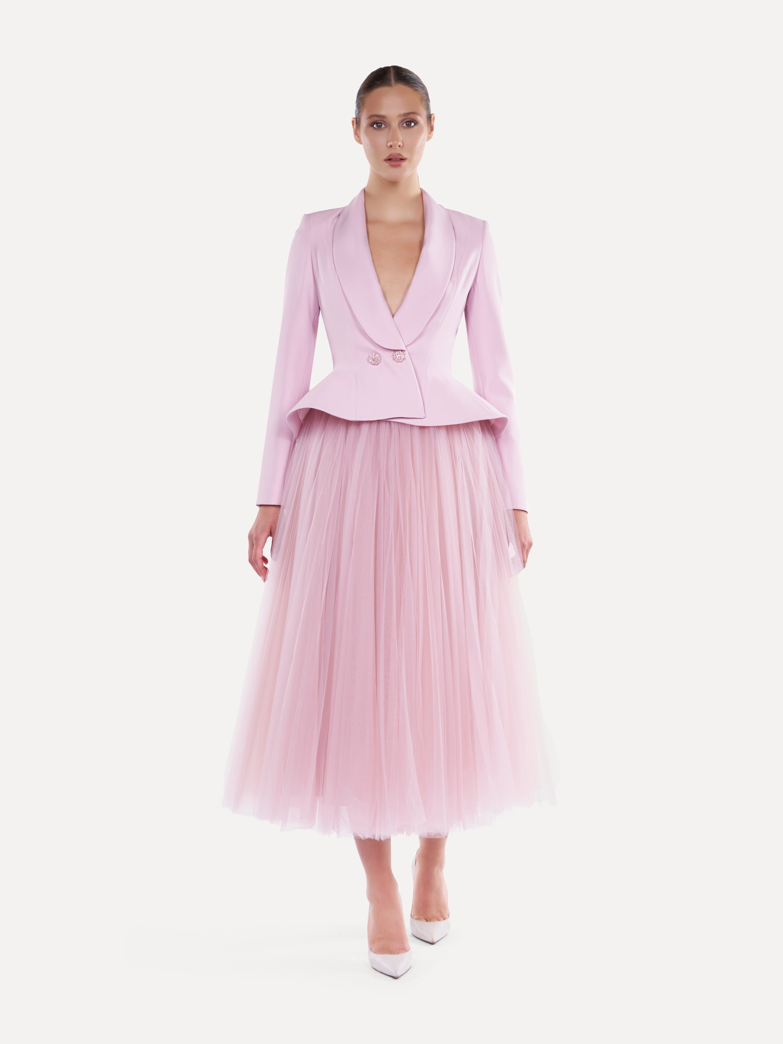 Costum elegant cu fusta midi din tulle  Araftu Couture