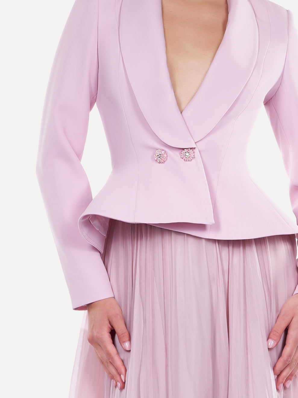 Costum cu sacou cambrat si fusta maxi din voal  Araftu Couture