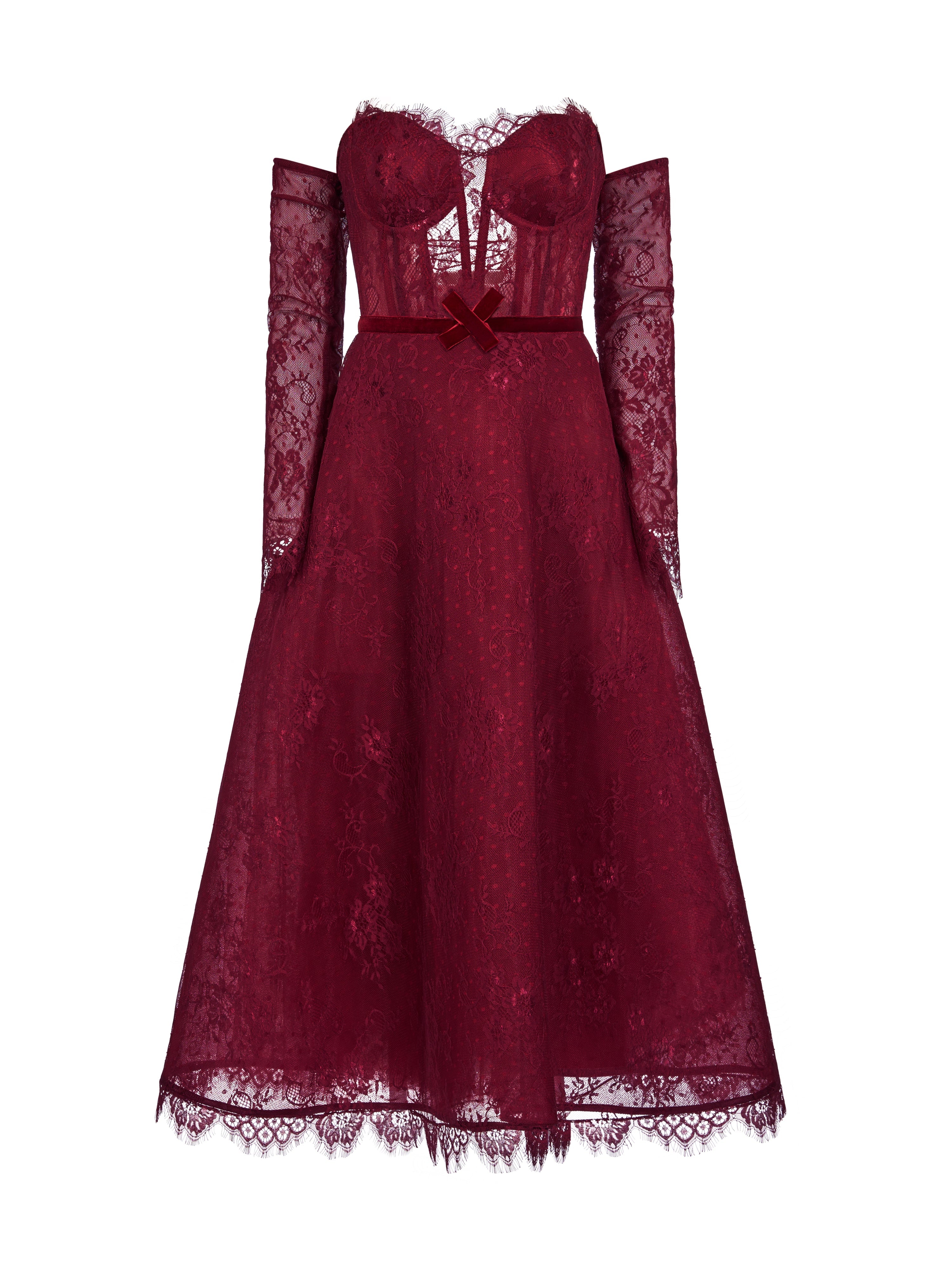 Rochie midi din dantela cu fusta ampla  Araftu Couture