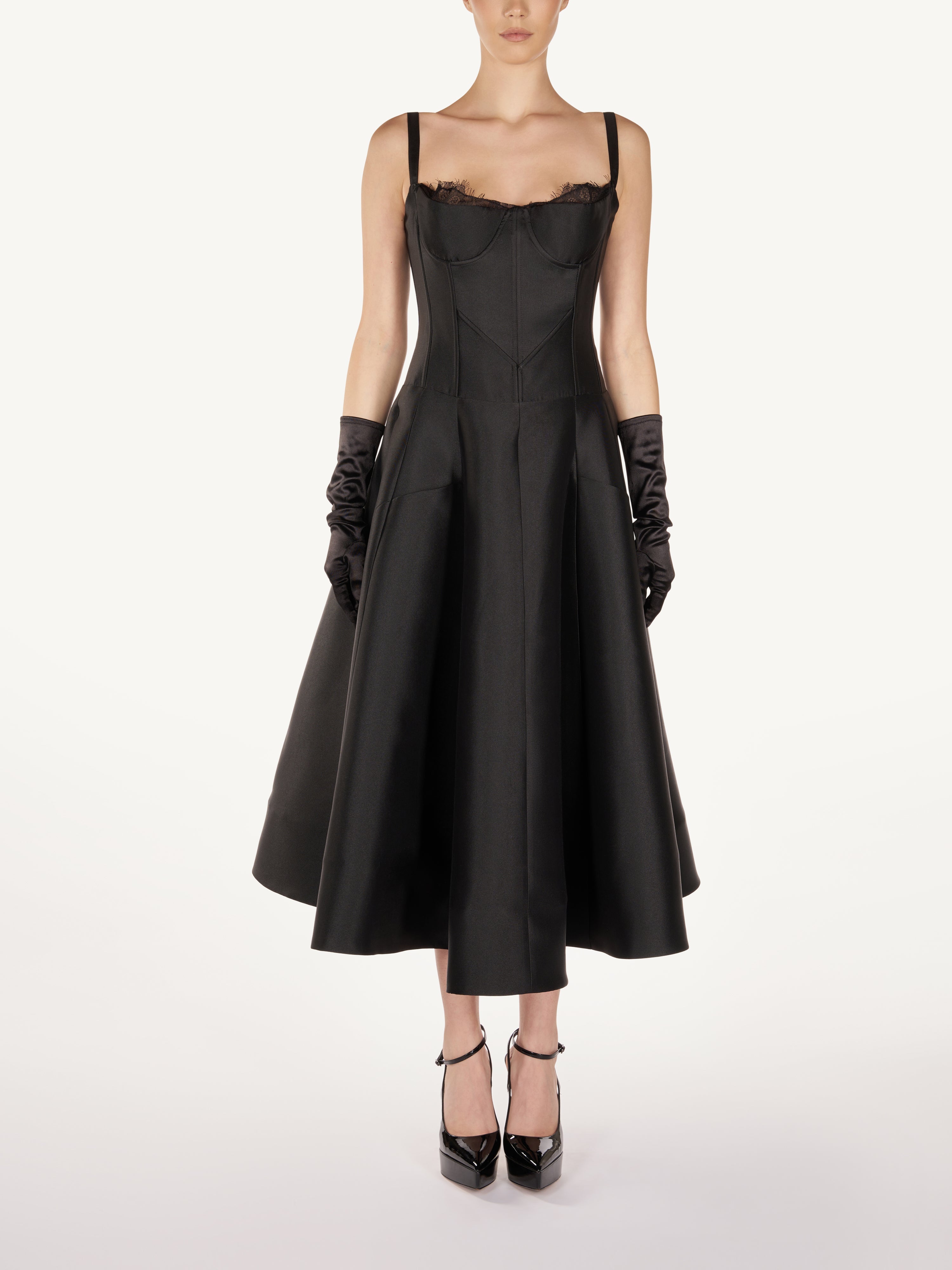 RETRO TAFETTA DRESS WITH CHANTILY  Araftu Couture