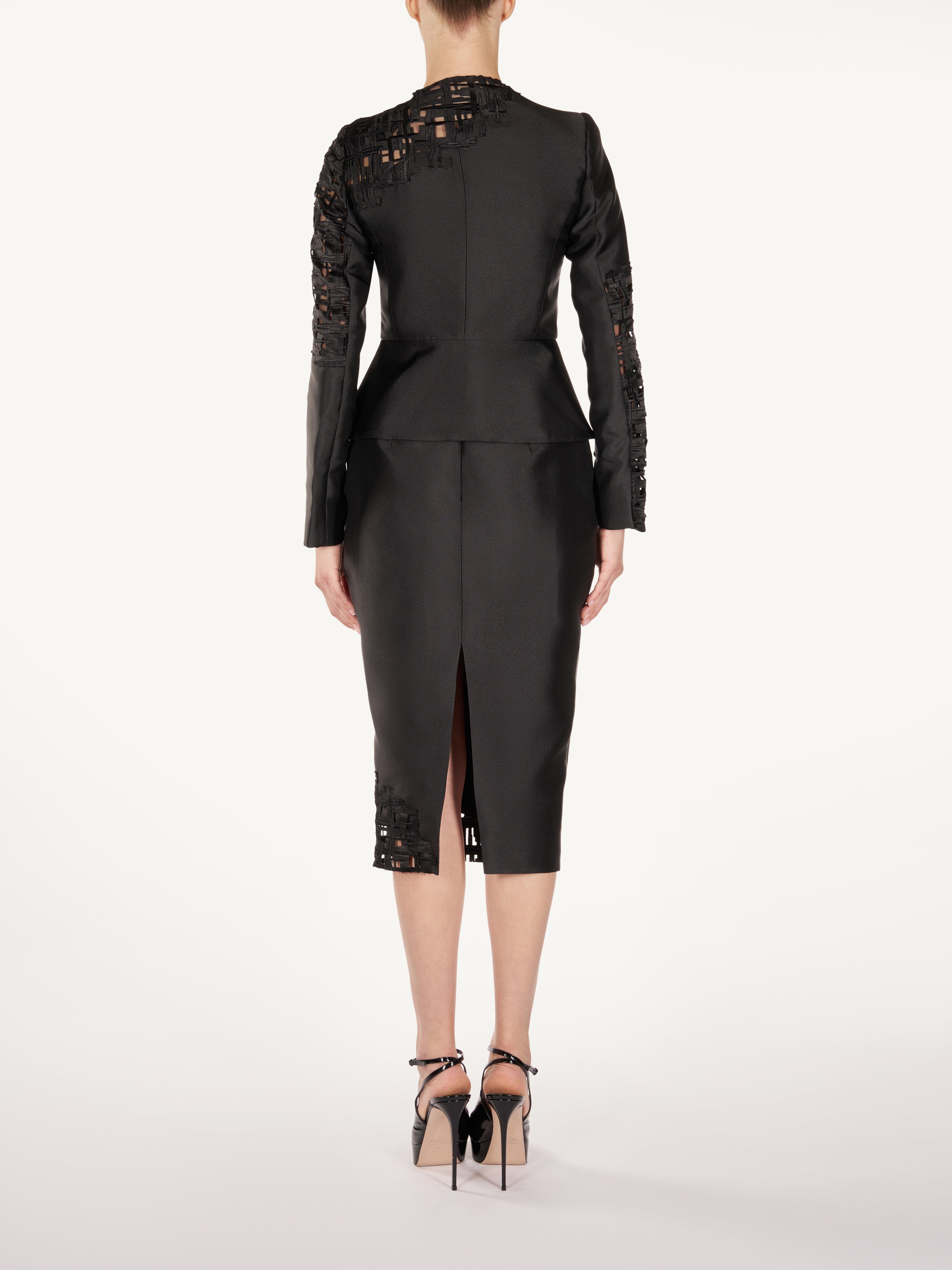 LASER CUT TAFETTA BLACK SUIT  Araftu Couture