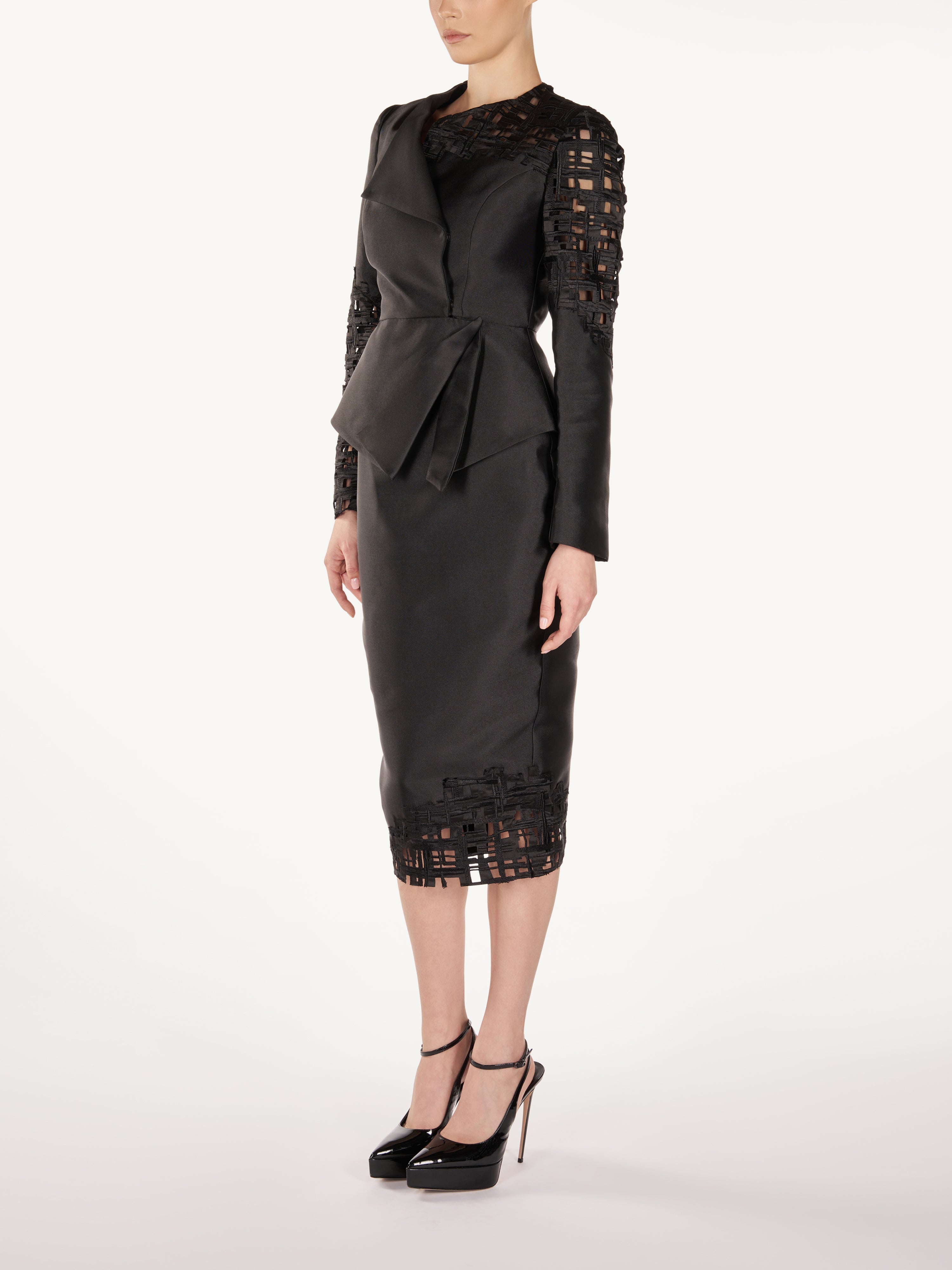 LASER CUT TAFETTA BLACK SUIT  Araftu Couture